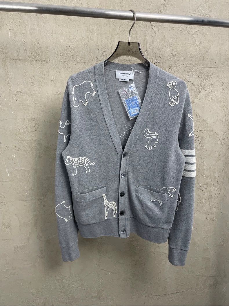 Thom browne Size 0 Gray zoo four-striped cardigan jacket 2
