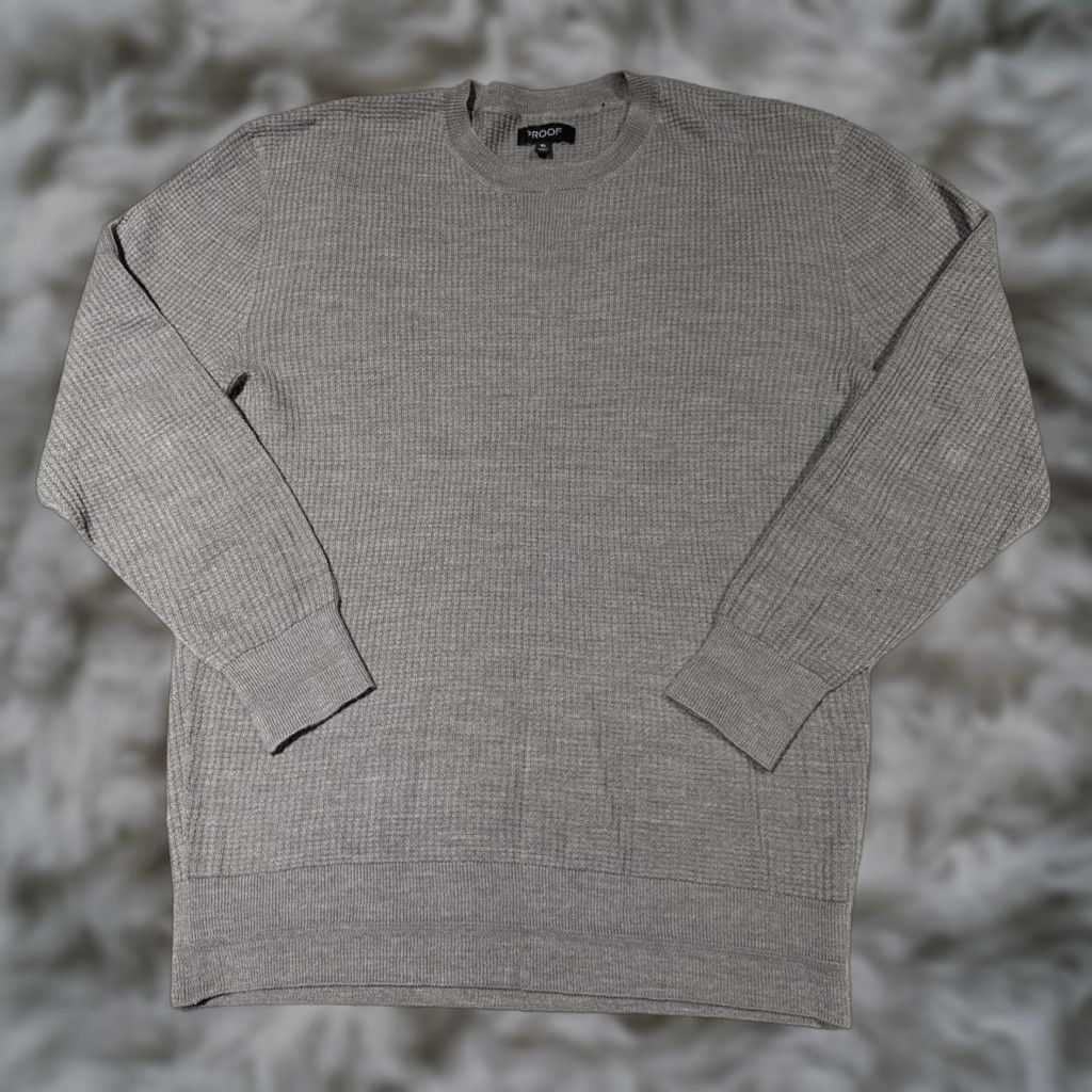 Vintage Proof Sweater Mens Medium Gray Merino Wool Waffle Knit Crewneck Pullover Top Size US M / EU 48-50 / 2 - 1 Thumbnail