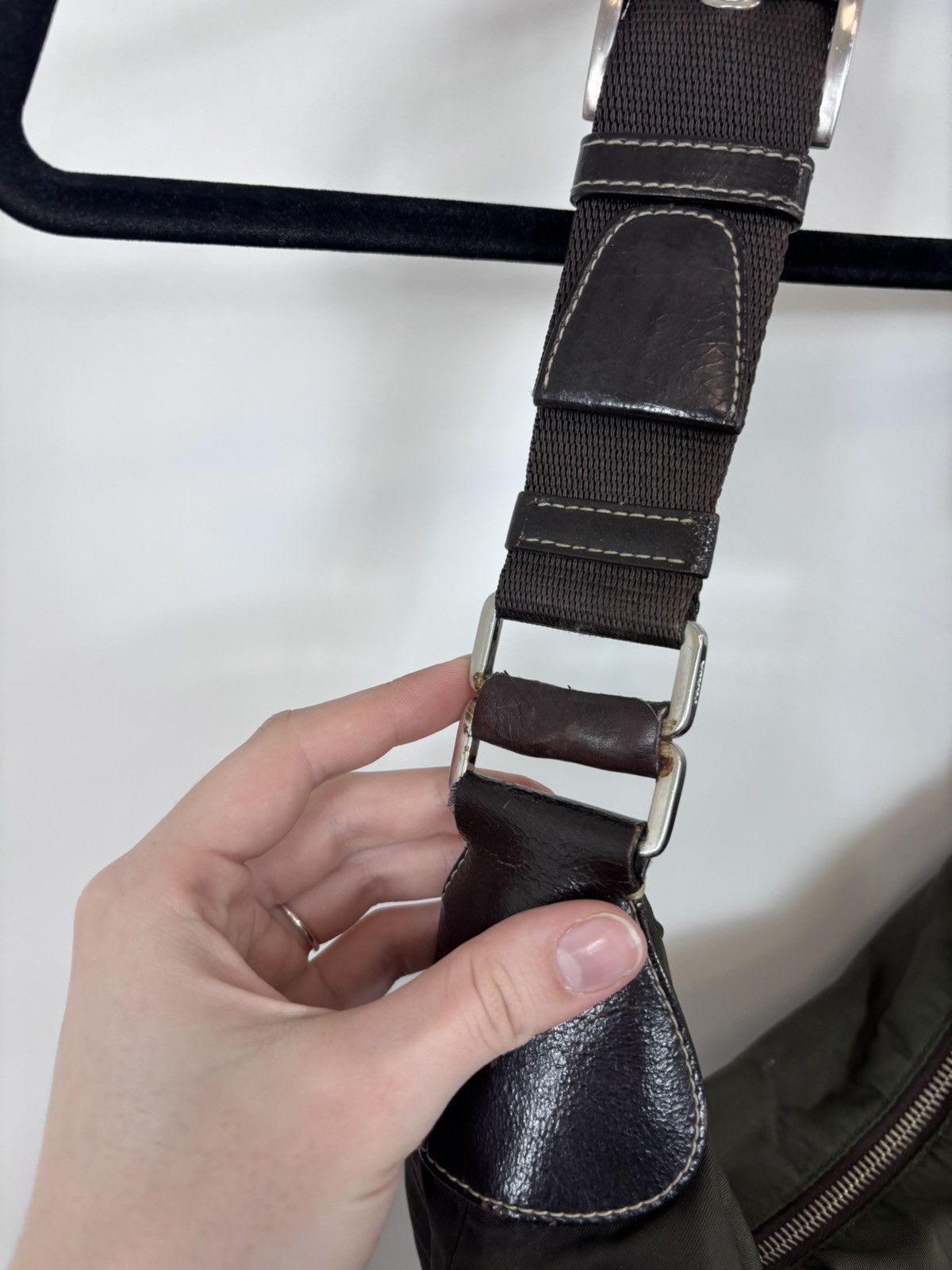 Prada Prada Khaki Tessuto Triangle Logo Nylon/Leather Shoulder Bag Size ONE SIZE - 13 Thumbnail