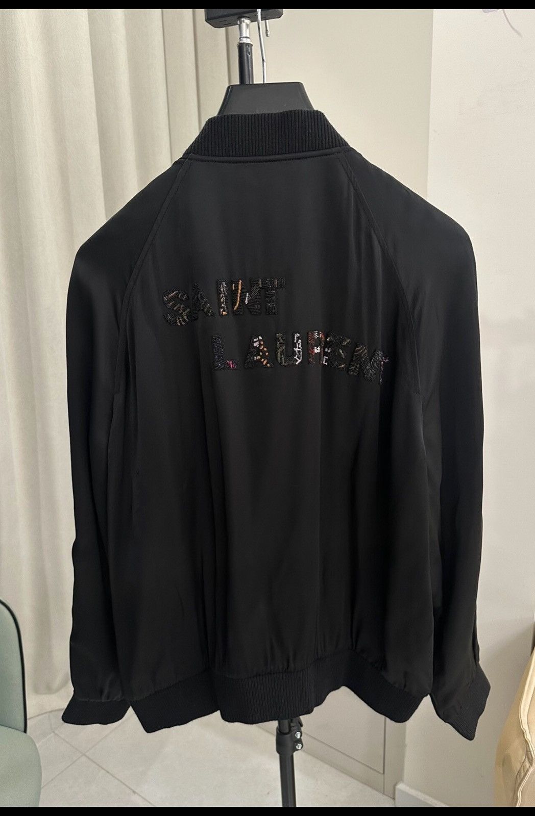 Saint Laurent Paris Saint Laurent SLP 2019SS Black Beaded Logo Varsity Jacket Size US L / EU 52-54 / 3 - 1 Thumbnail