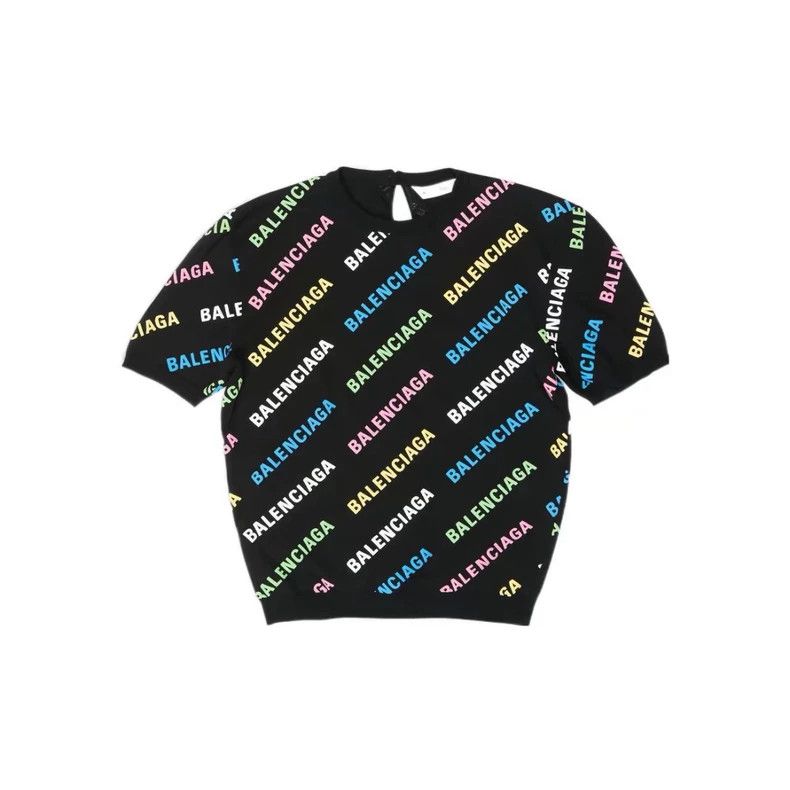 Balenciaga Balenciaga Short Sleeve Slim Sweater with Colorful Logo an Size S / US 4 / IT 40 - 3 Thumbnail