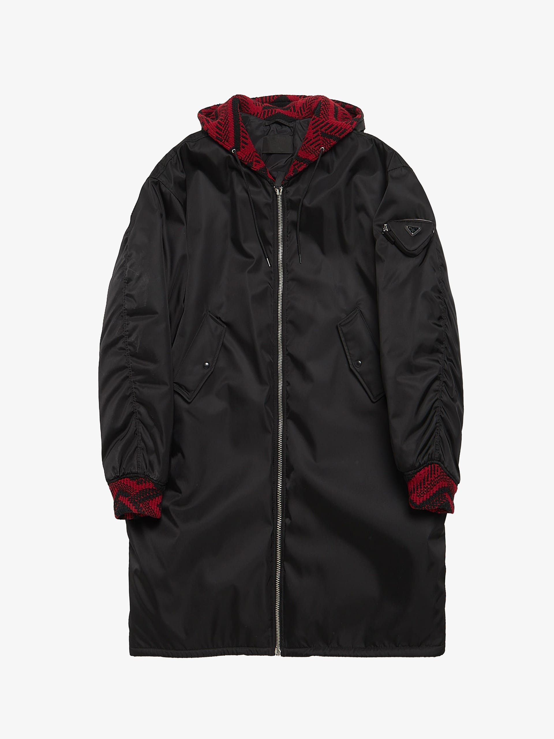 image of Prada Black Re-Nylon Wool Details Elongated Oversized Parka, Men's (Size Small)