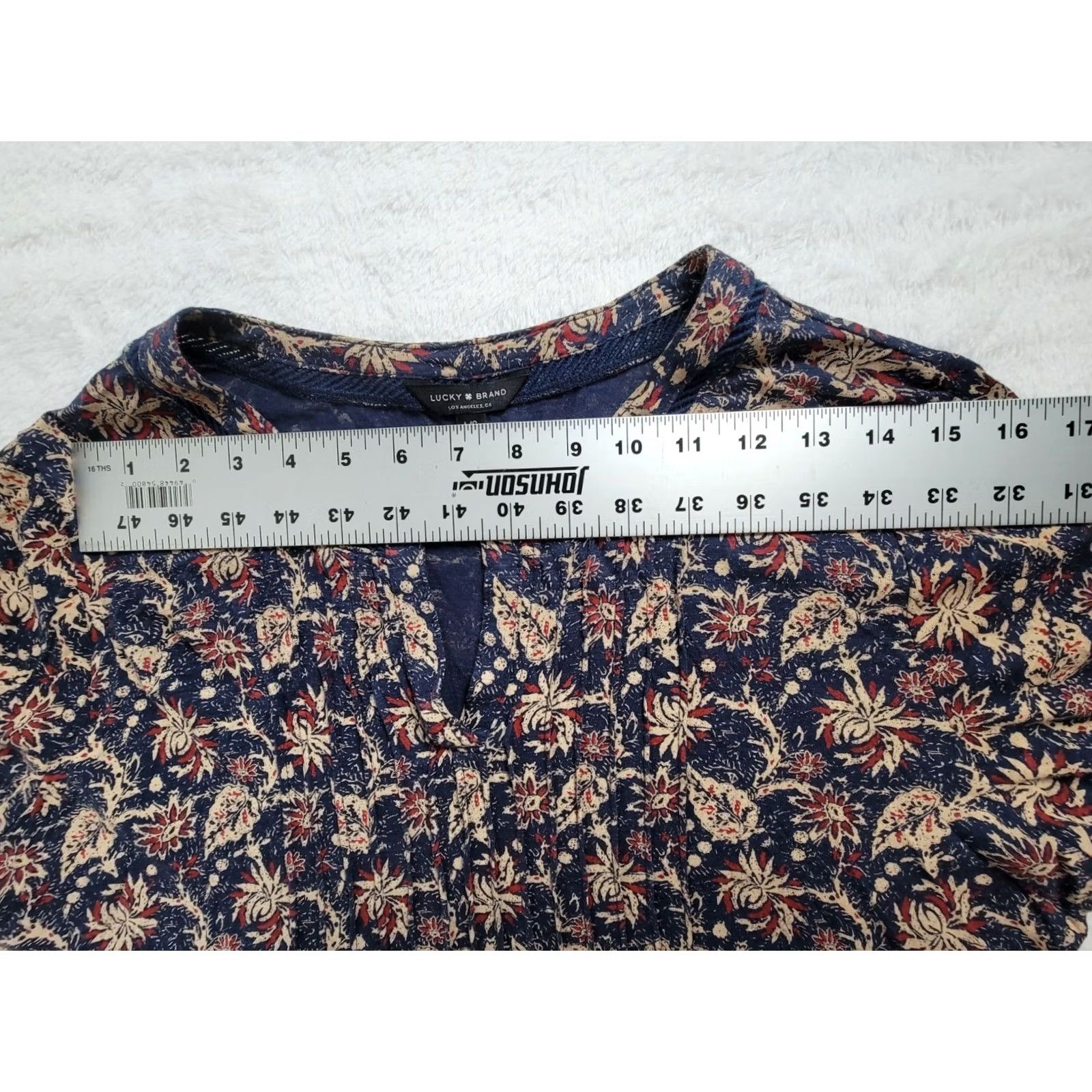 Lucky Brand Lucky Brand Womens Floral Boho Print 3/4 Sleeve V-Neck Top Large Blue Red Casual Shirt Womens Size L / US 10 / IT 46 - 7 Thumbnail