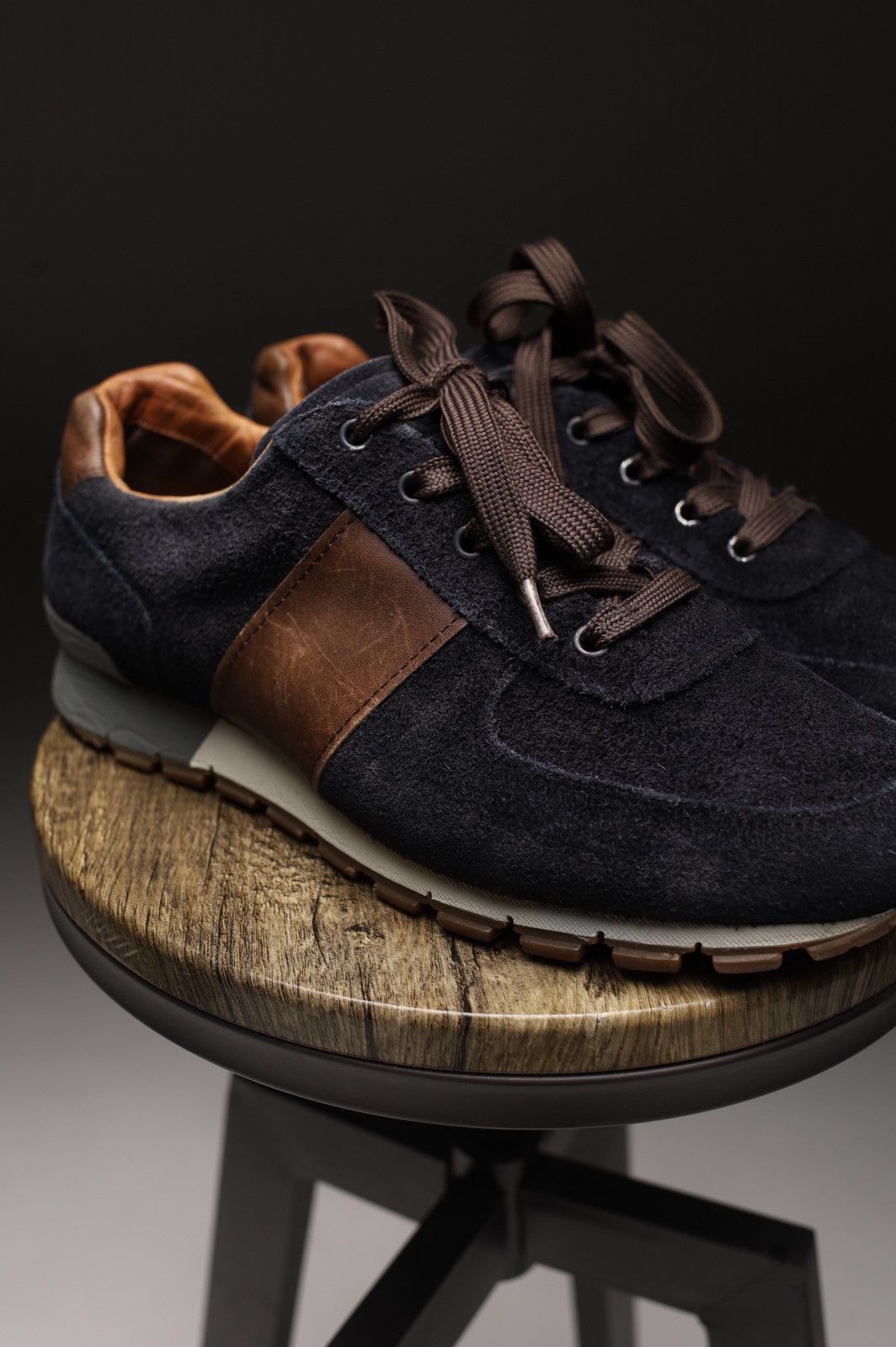 Prada Prada Navy Blue/Brown Suede and Leather Low Top Sneakers Size US 8 / EU 41 - 2 Thumbnail