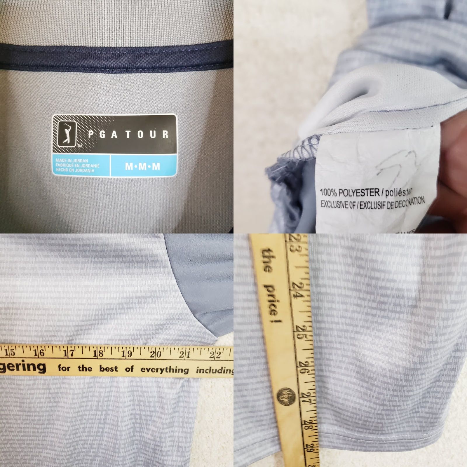 Vintage Pro Tour Polo Shirt Golf Mens Medium Gray Striped Moisture Control Top Size US M / EU 48-50 / 2 - 8 Thumbnail