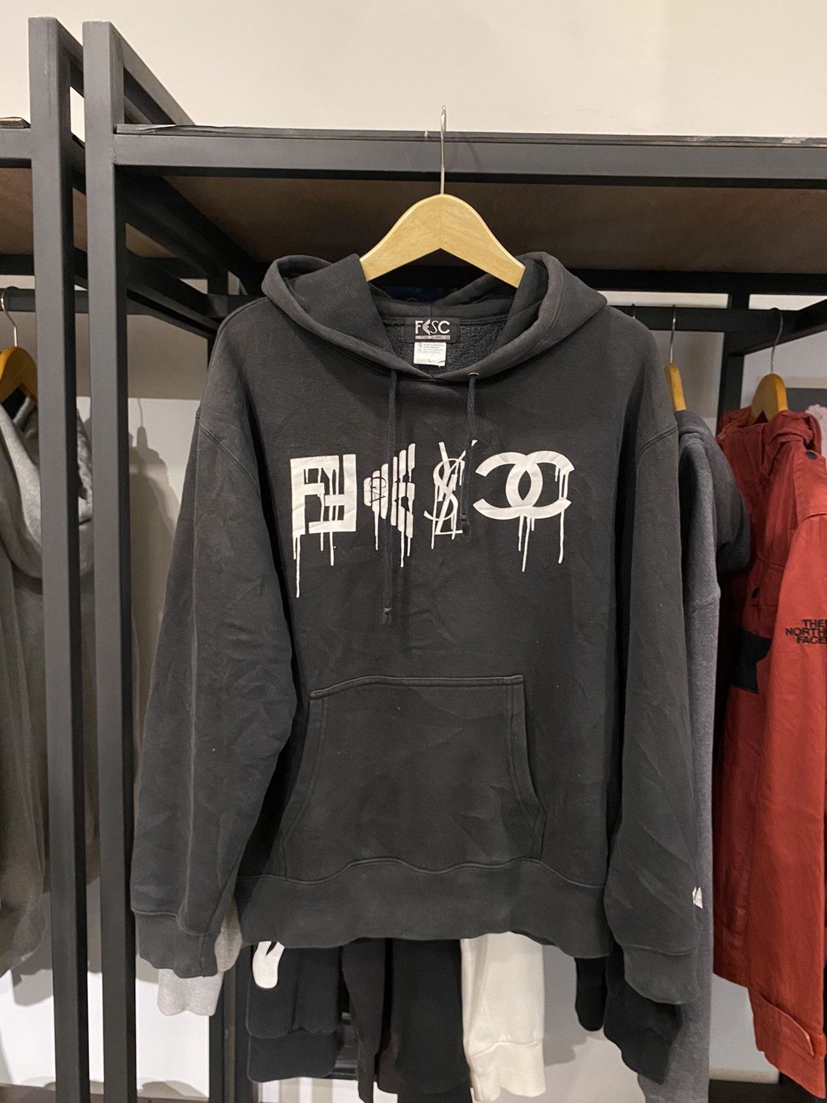 image of Vintage Far East Side Connection Fesc Sun Faded Hoodie Streetwear in Black, Men's (Size Large)