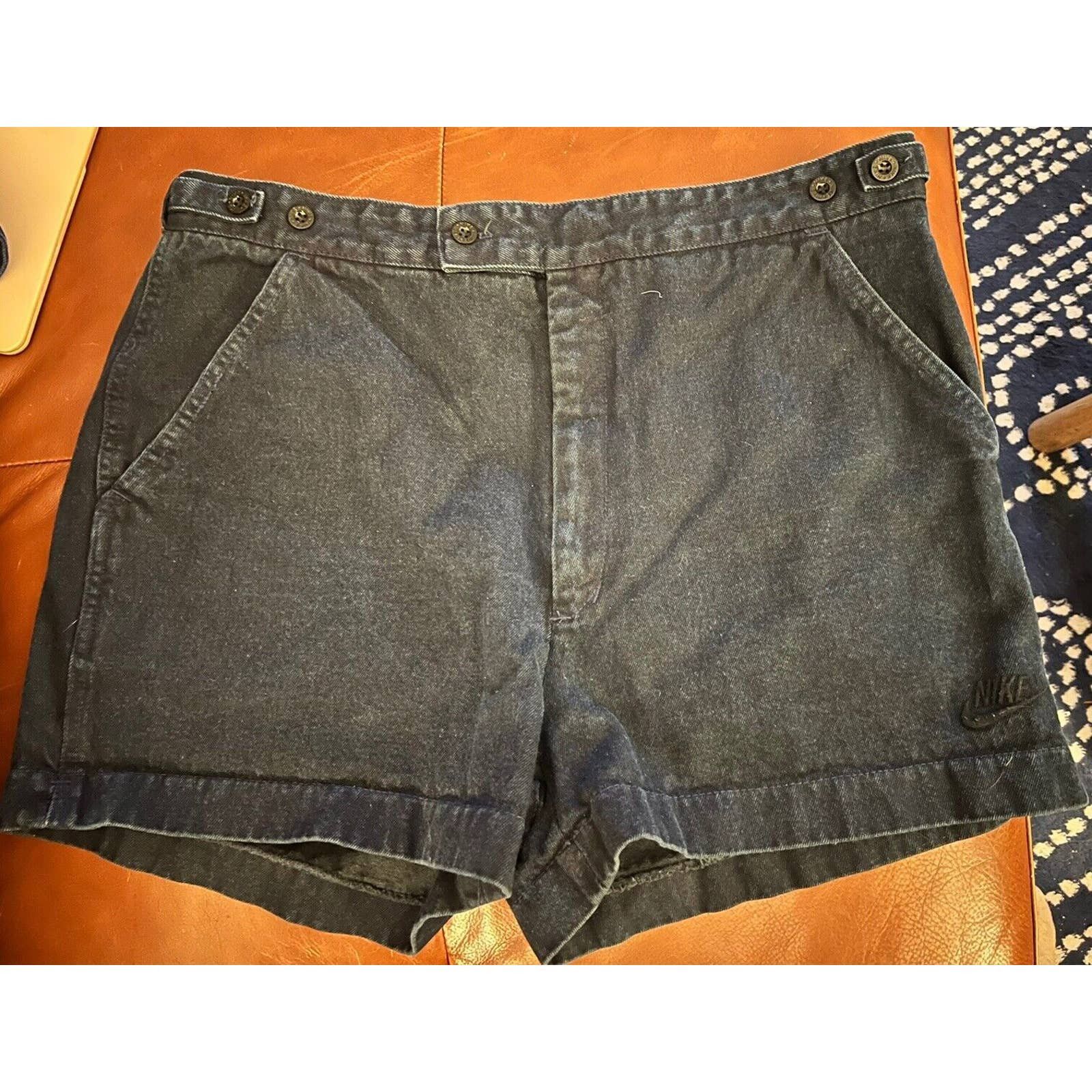 image of VTG Nike Challenge Court Dark Denim Shorts Designed To Fade in Blue, Men's (Size 36)