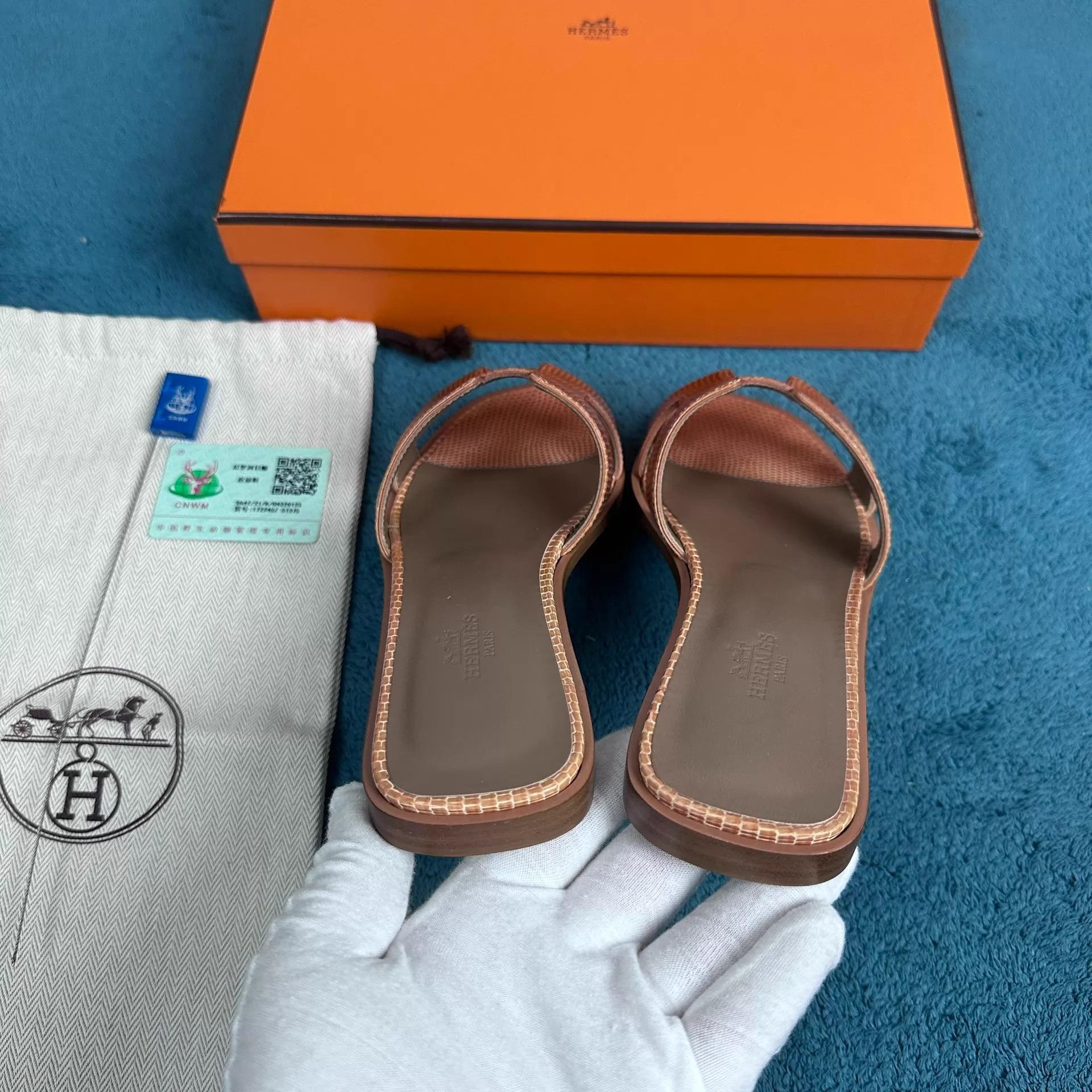 Hermes Hermès Oran Lizard Sandal Beige 37.5 Size US 7 / IT 37 - 4 Thumbnail