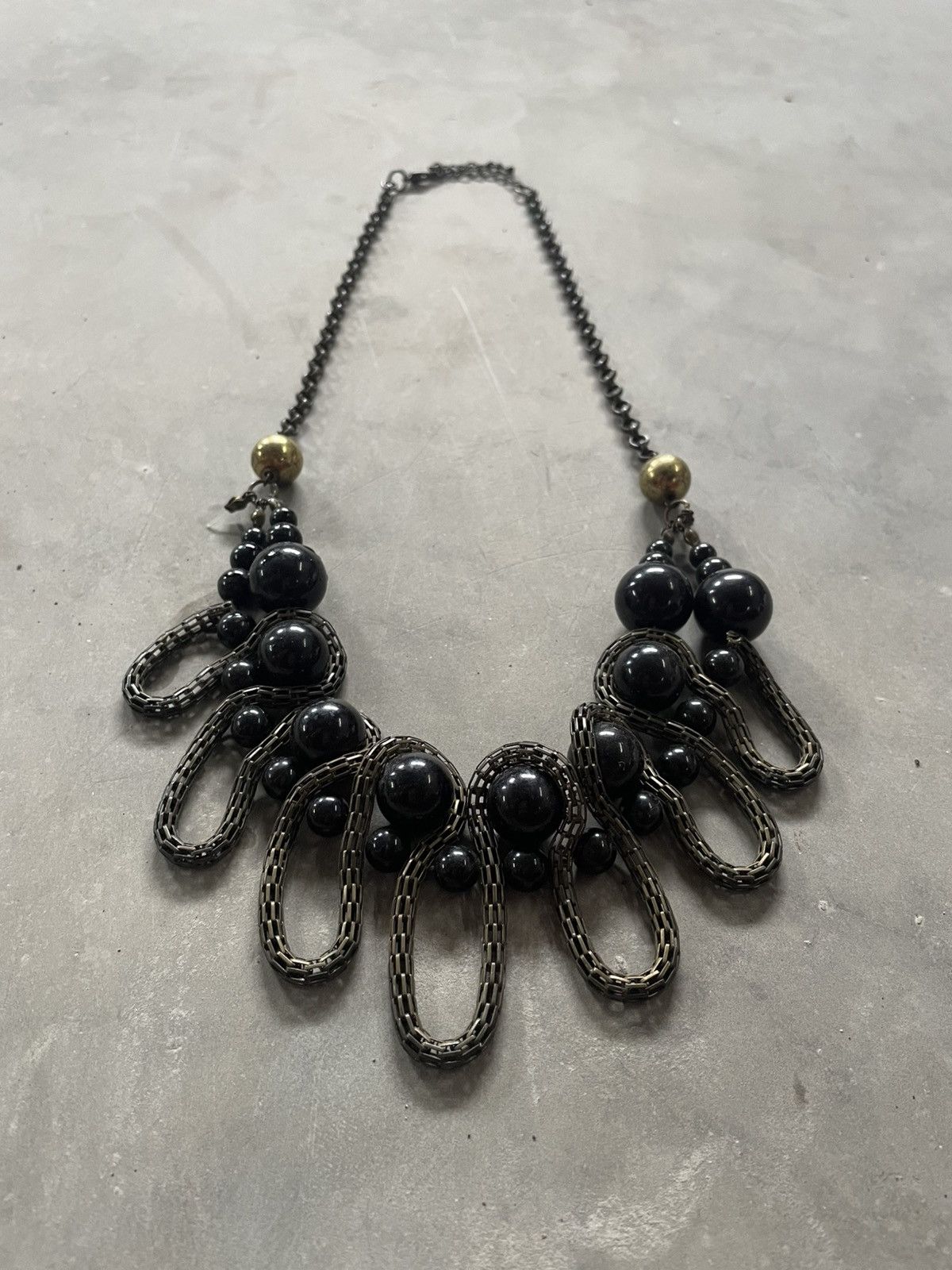 If Six Was Nine Vintage Antique Bronze Black Beaded Necklace Etnik Size ONE SIZE - 2 Thumbnail