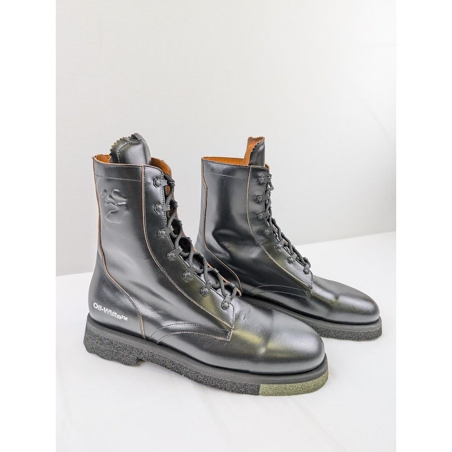 Off-White o1rshd1 Leather Sponge Combact Boots in Black Size US 12 / EU 45 - 16 Thumbnail