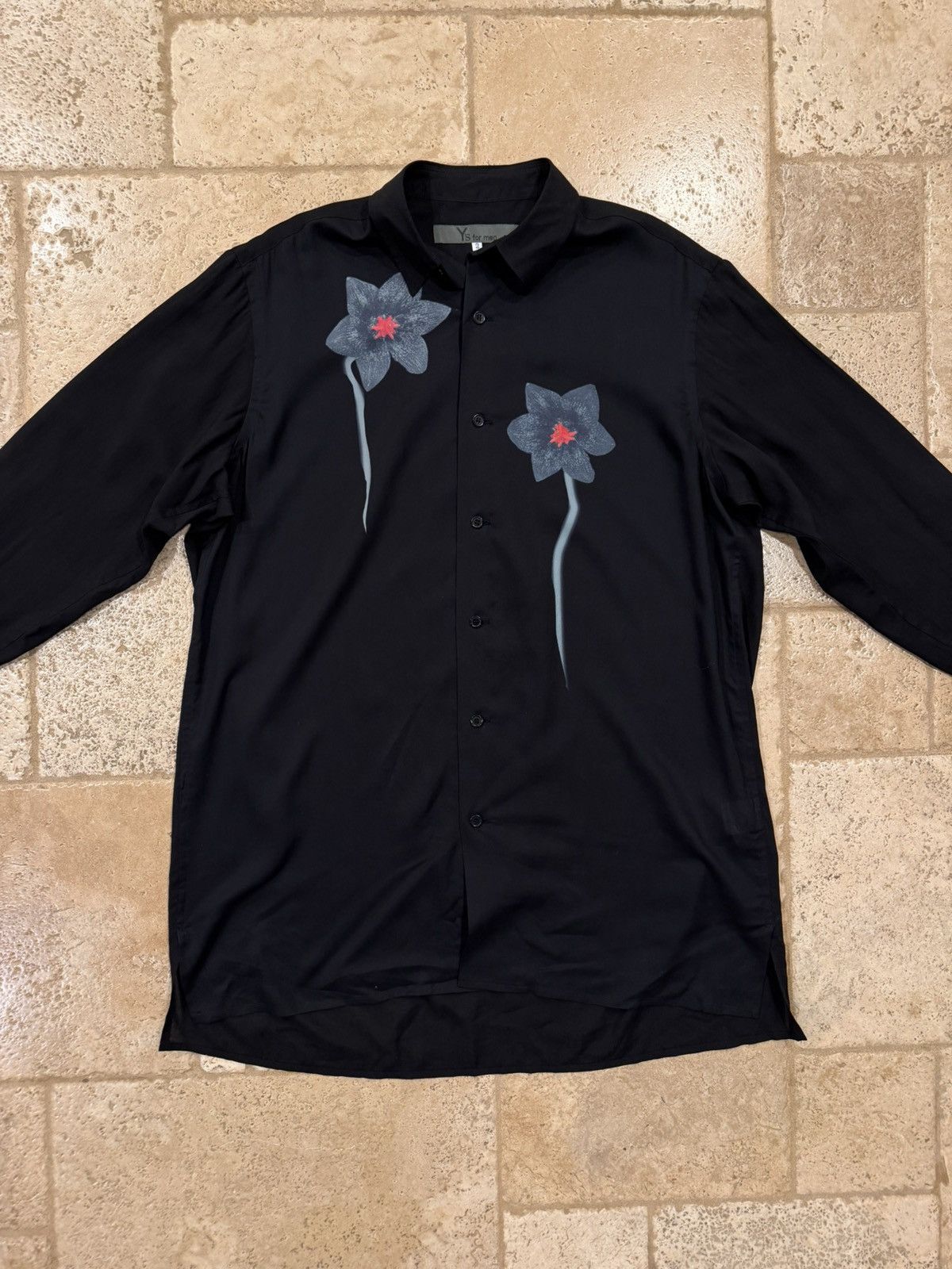Yohji Yamamoto Yohji Yamamoto Gray Flower / Floral Black Button Up Shirt Size US M / EU 48-50 / 2 - 4 Thumbnail