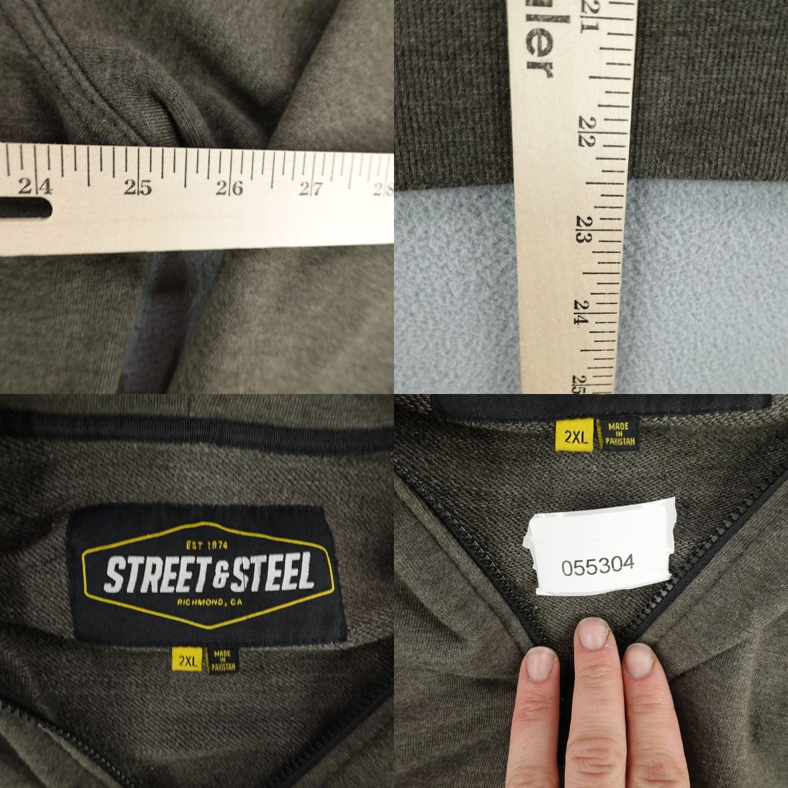 Vintage Street & Steel Hoodie Womens 2XL Gray Full Zip Up Sweatshirt Jacket Biker Size XXL / US 16-18 / IT 52-54 - 8 Thumbnail