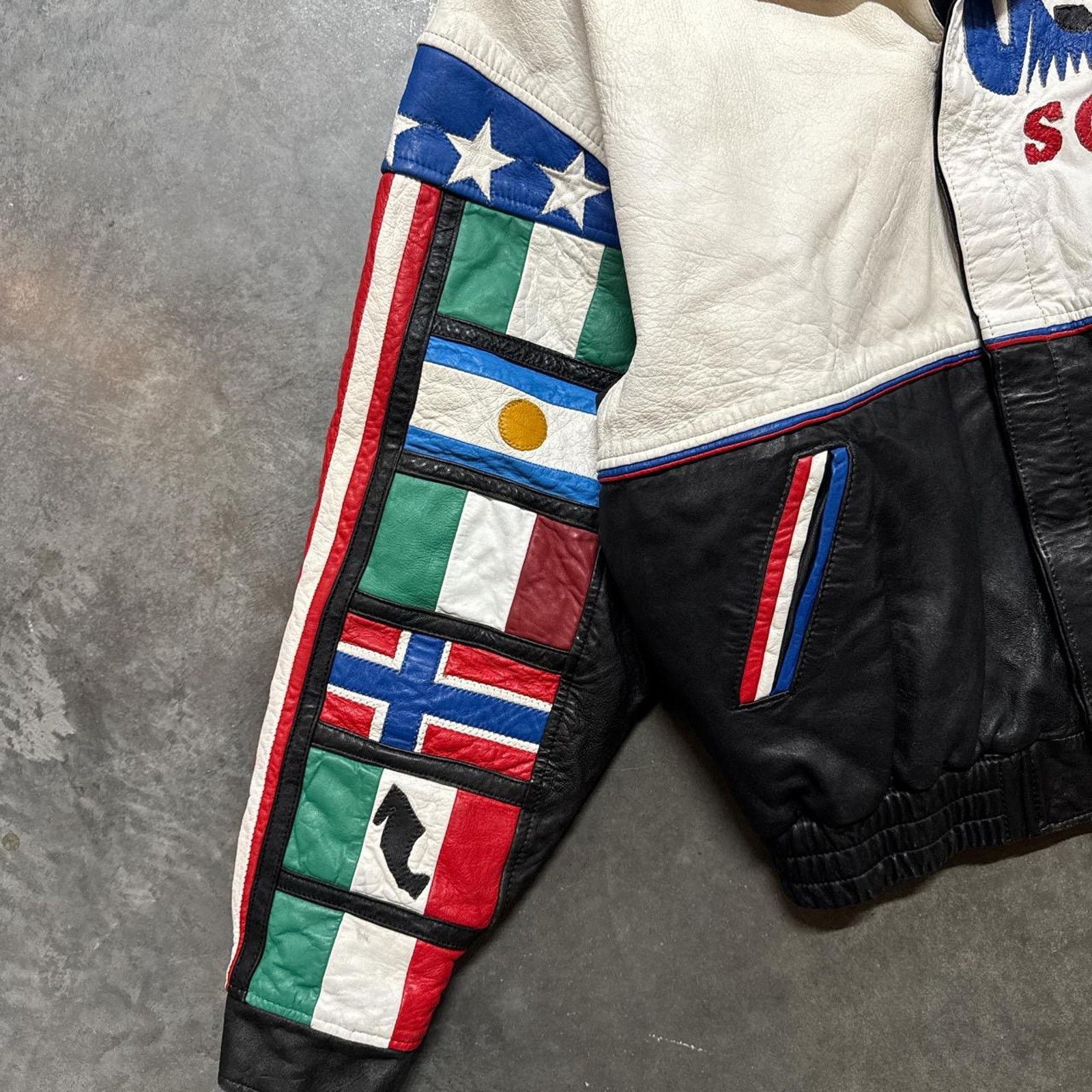Vintage Vintage 1994 FIFA World Cup Soccer USA Flag Leather Jacket Size US M / EU 48-50 / 2 - 3 Thumbnail