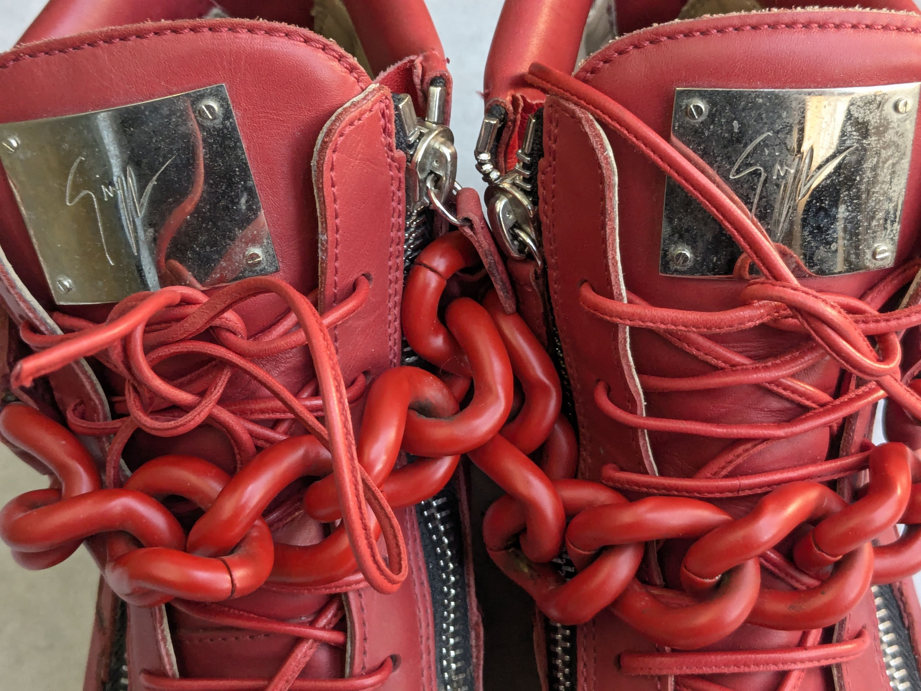 Giuseppe Zanotti Giuseppe Zanotti Chain Sneakers Red 10 43 High Tops Leather Size US 10 / EU 43 - 7 Thumbnail