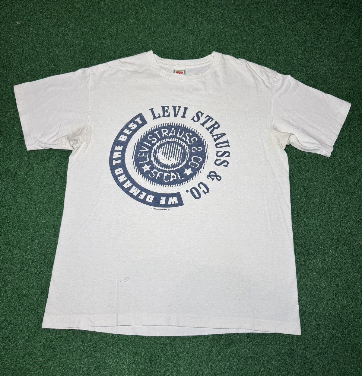 Levi's Vintage Clothing Vintage 90s Levi’s Strauss Denim We Demand The Best T Shirt Size US L / EU 52-54 / 3 - 1 Thumbnail