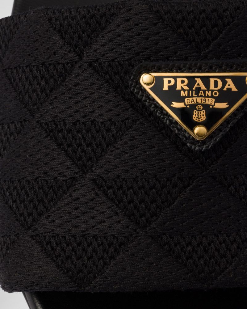Prada o1B3y1r0526 Embroidered Fabric Slides in Black Size US 8 / IT 38 - 7 Thumbnail