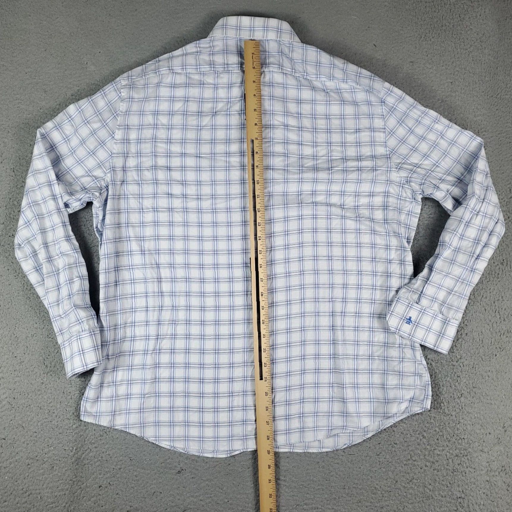 Vintage Penguin Dress Shirt Mens 17.5 Blue Plaid Long Sleeve Button Up Shirt Regular Fit Casual/Workwear Size 46R - 3 Thumbnail