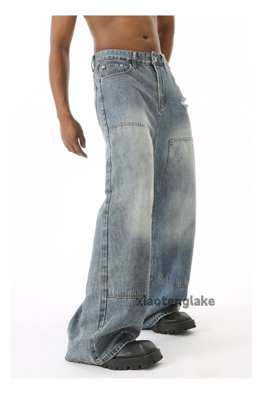 Jean xz vintage faded wide Leg flared Stain paint jeans Size US 32 / EU 48 - 1 Thumbnail