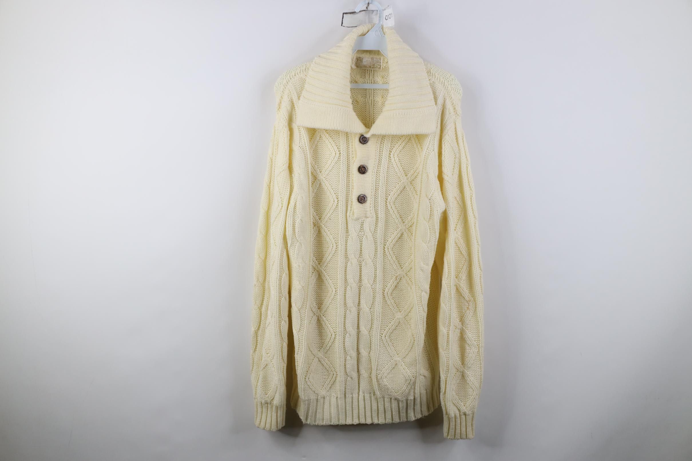 Vintage Vintage 70s Streetwear Chunky Fisherman Henley Sweater Size US L / EU 52-54 / 3 - 1 Thumbnail