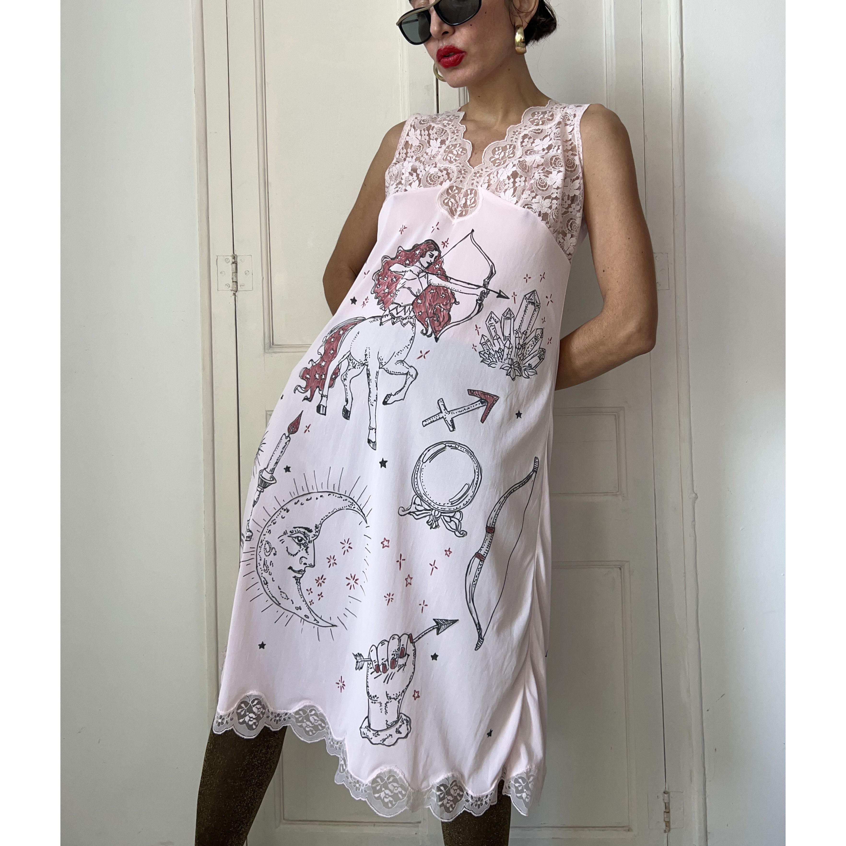 Custommade Handpainted Sagittarius Slip Dress Size L / US 10 / IT 46 - 1 Thumbnail