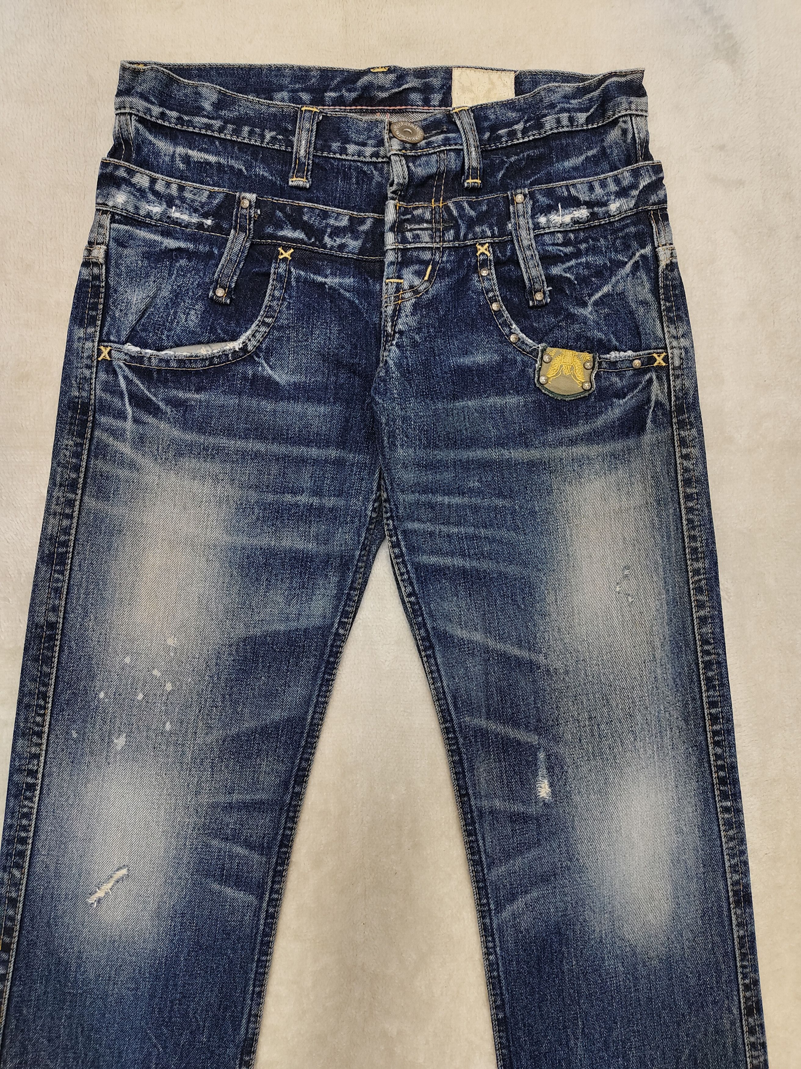 Japanese Brand 🇯🇵 Vtg Antgauge 🇯🇵 Army Pacth Studded Double Waist Jeans Size 29" - 5 Thumbnail