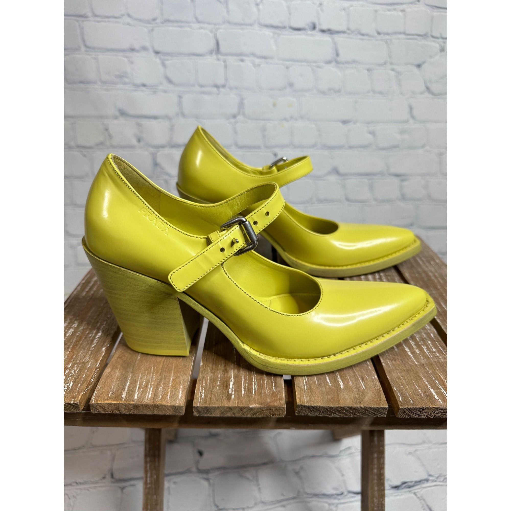 Prada Prada Logo Leather Buckled High Heel Pumps Size US 6.5 / IT 36.5 - 1 Thumbnail