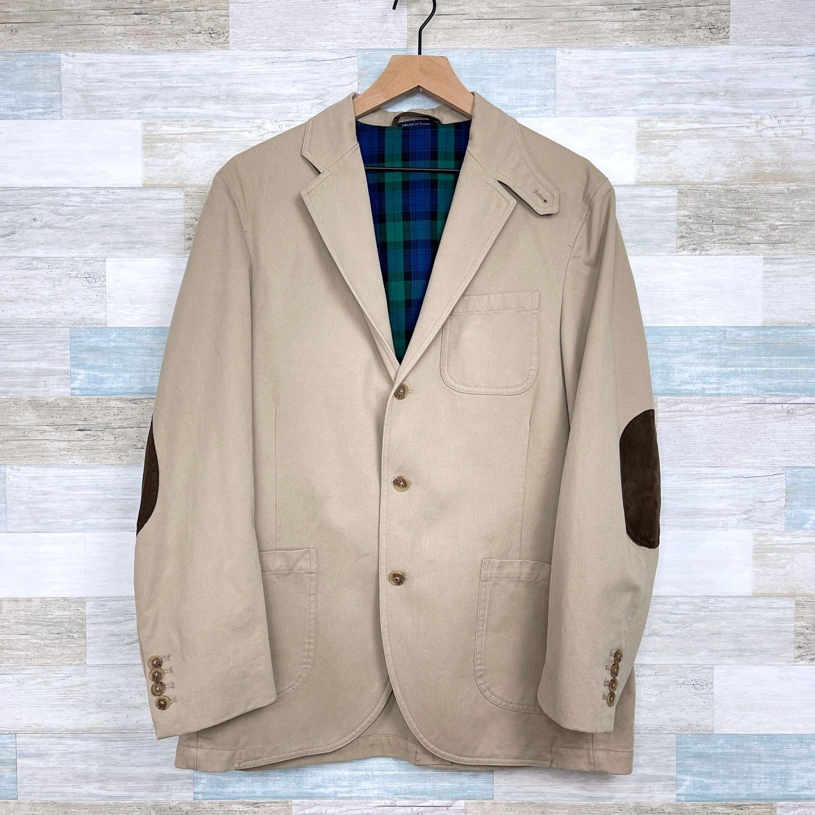 Lands' End Lands End Twill Sport Coat Beige Elbow Patches Mens 40R Size 40R - 1 Thumbnail