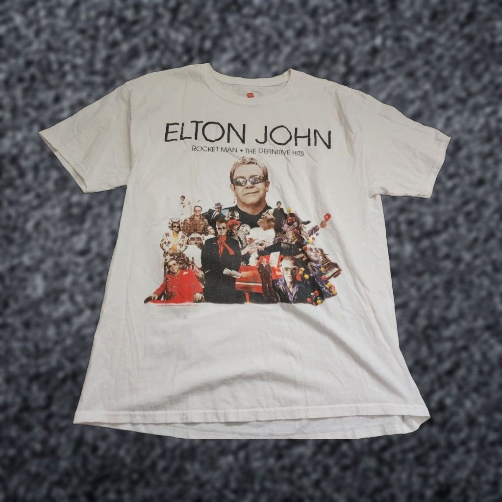 Hanes ELTON JOHN Concert Tour 2012 ROCKET MAN The Definitive Hits Tour T Shirt Mens L White Size US L / EU 52-54 / 3 - 1 Thumbnail
