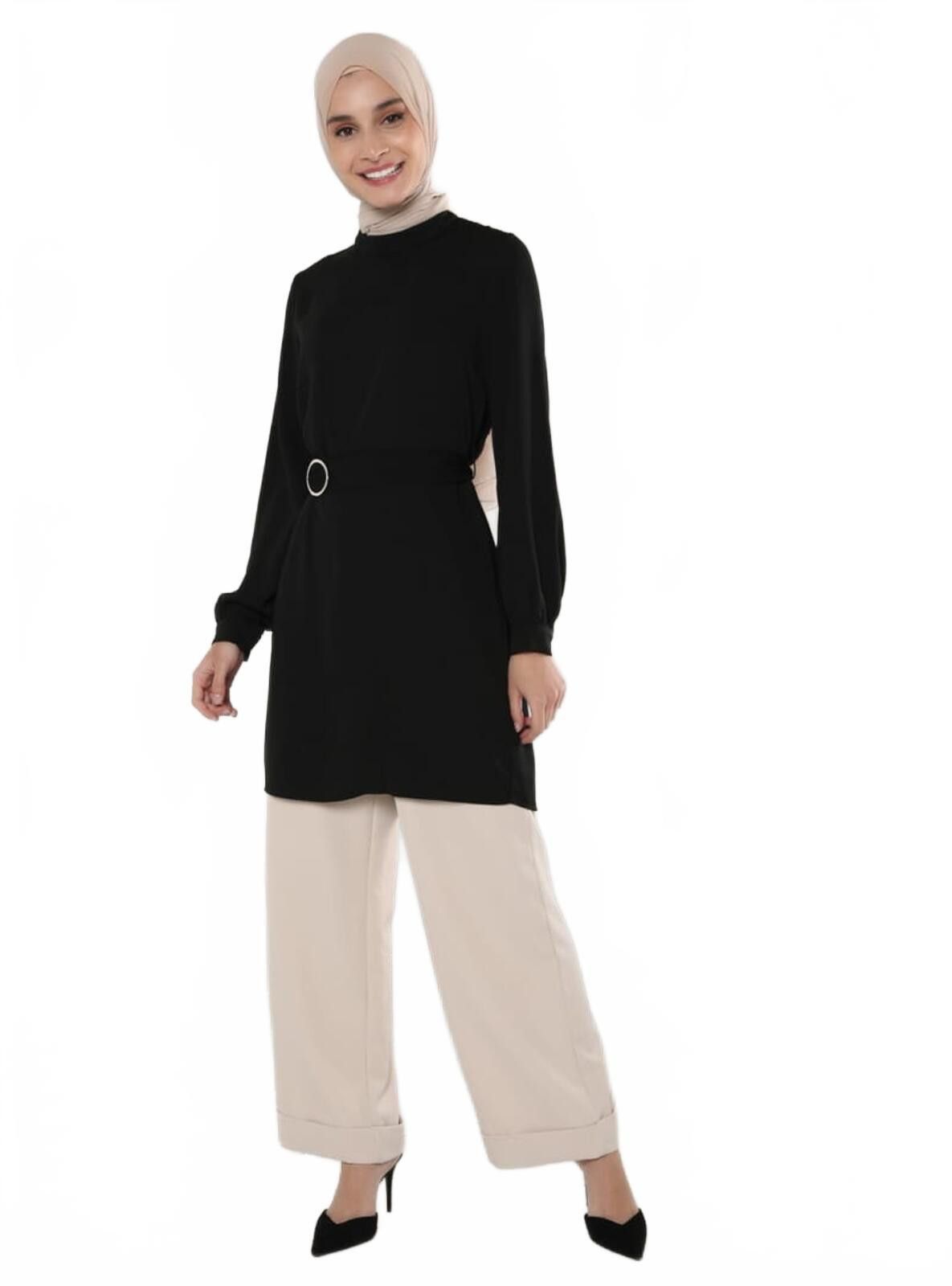 The Unbranded Brand Elegant Black Long Sleeve Tunic with Belt Detail, Size - 12 Size XL / US 12-14 / IT 48-50 - 3 Thumbnail