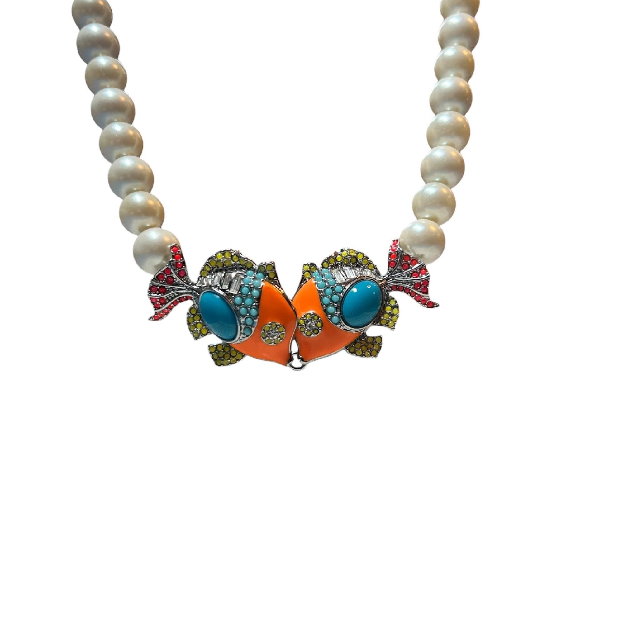 Ann Taylor Ann Taylor Faux Pearl Kissing Neon Rhinestone Fish Necklace Size ONE SIZE - 3 Thumbnail