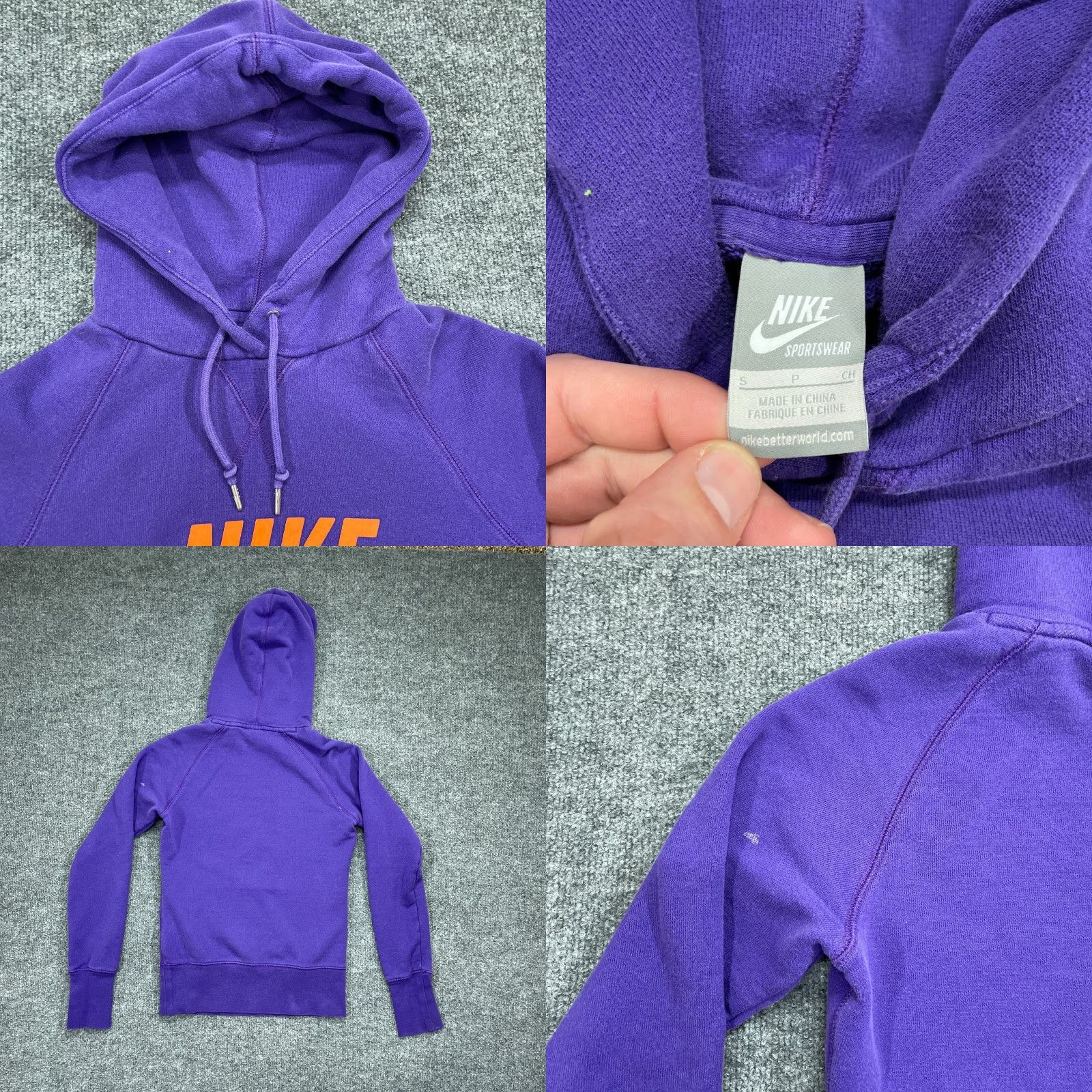 Nike Nike Womens S Pullover Hoodie Purple Orange Swoosh Spell Out Raised Graphic Outdoor Vintage: No (adjusted per rules) Size S / US 4 / IT 40 - 8 Thumbnail