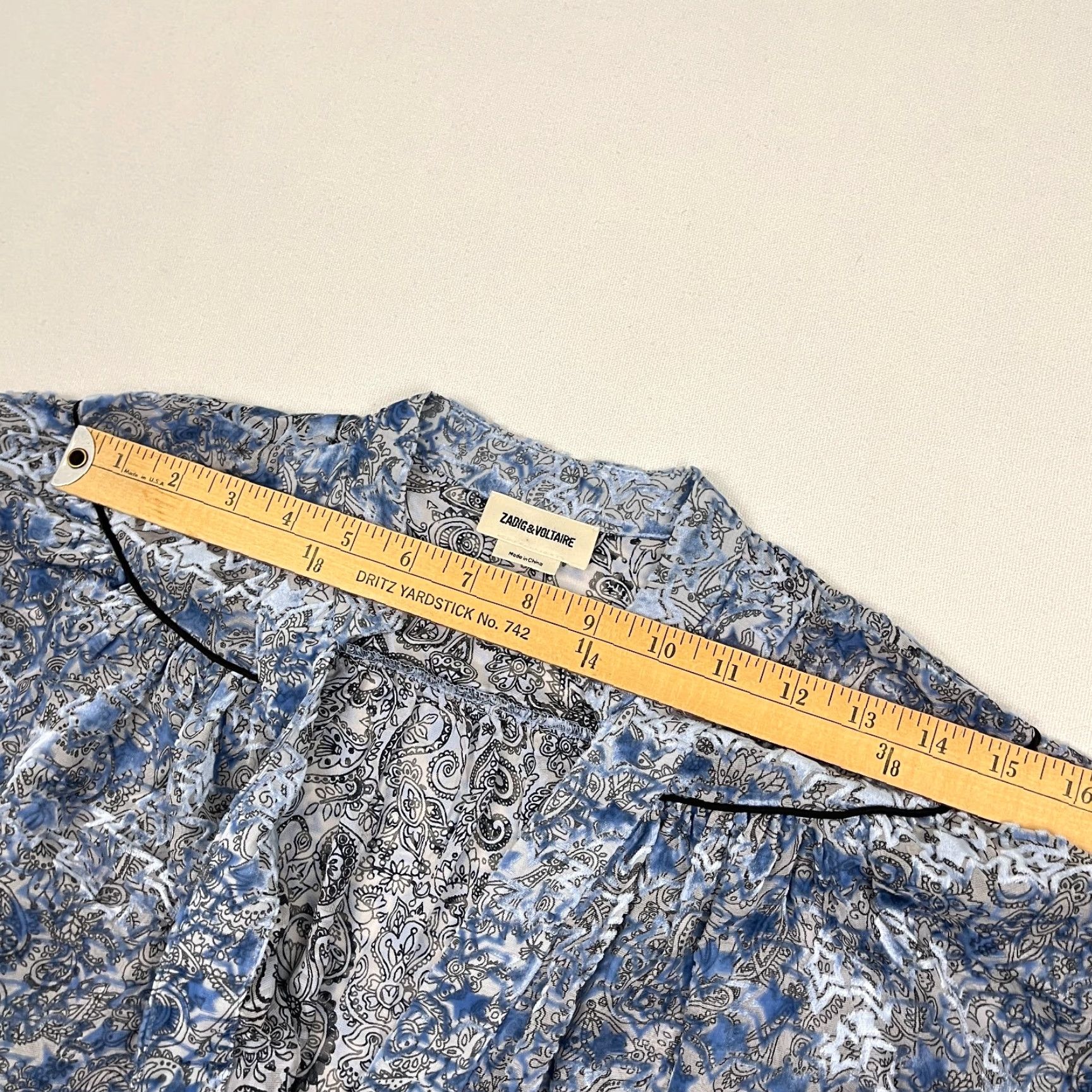 Zadig & Voltaire VINTAGE Zadig & Voltaire Tori Velours Devore Blouse Blue Floral Velvet Surplice Size S / US 4 / IT 40 - 7 Thumbnail