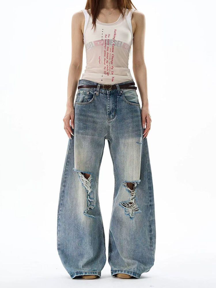 Vintage Retro distressed men's cleanfit straight flared ripped jeans Size US 32 / EU 48 - 4 Thumbnail