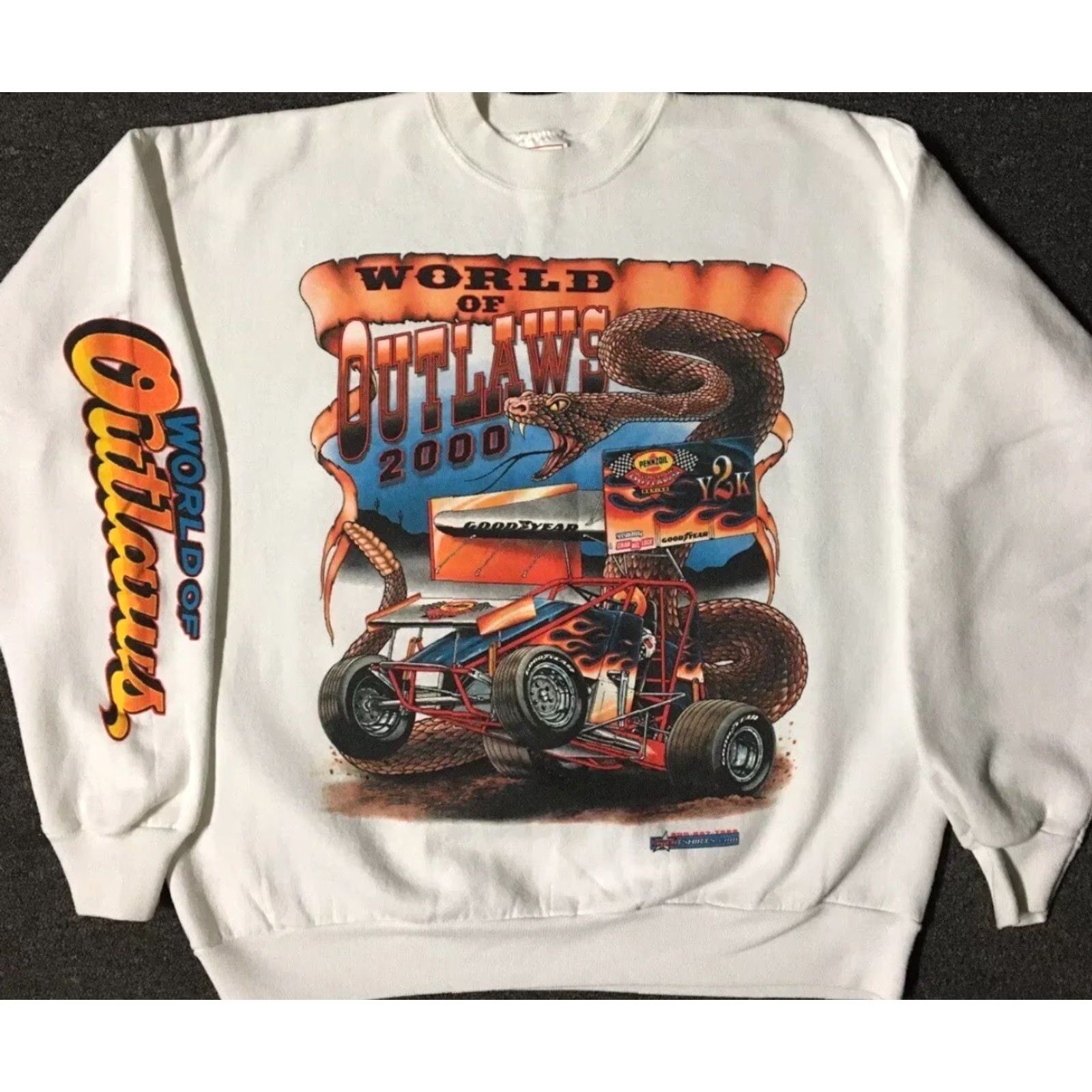 Vintage Vtg World Of Outlaws Race AOP Sweatshirt S NASCAR Car Snake Flame Grunge 90s Y2K Size US S / EU 44-46 / 1 - 2 Thumbnail