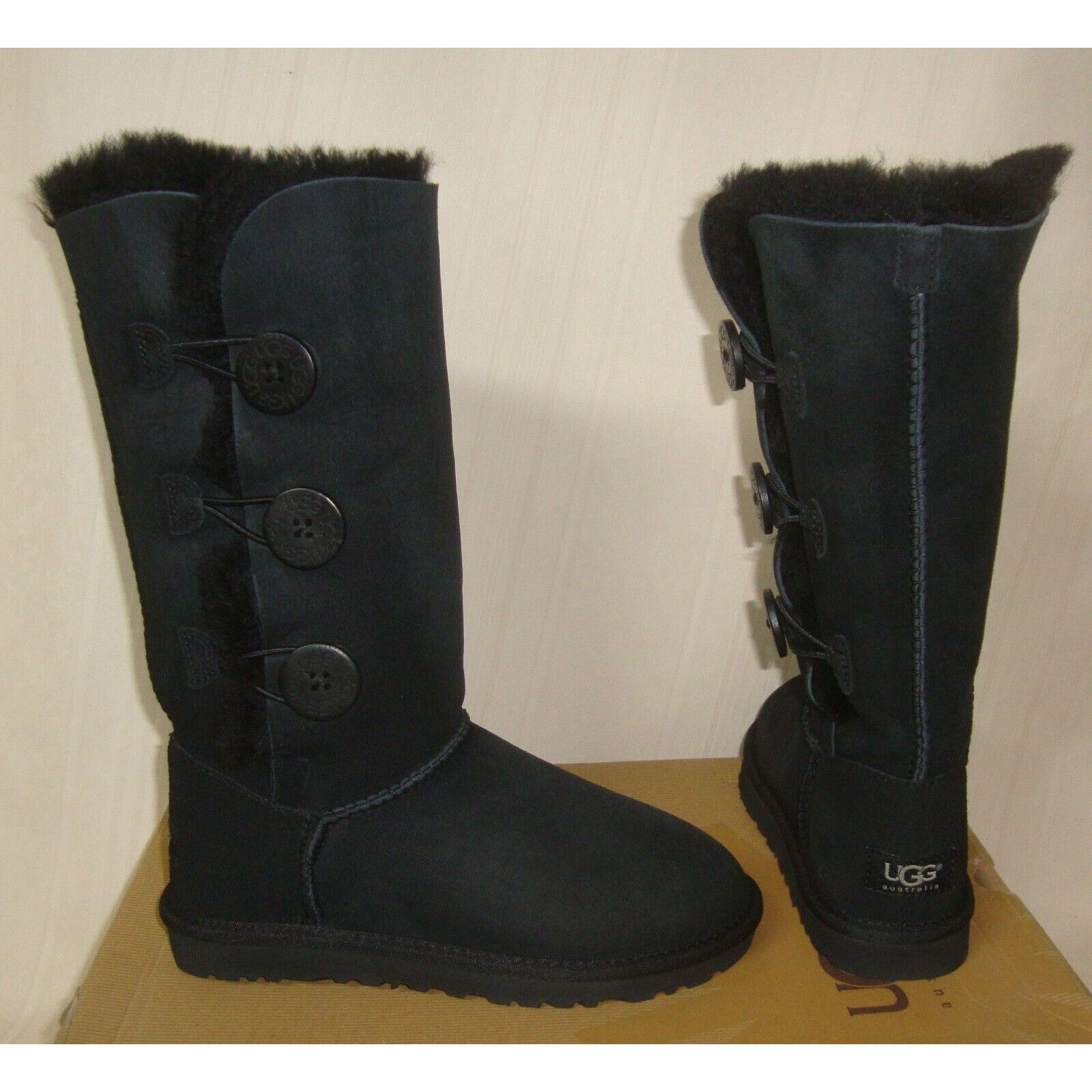 UGG BAILEY BUTTON TRIPLET TRIPLE Black Suede Tall Boots Wome
