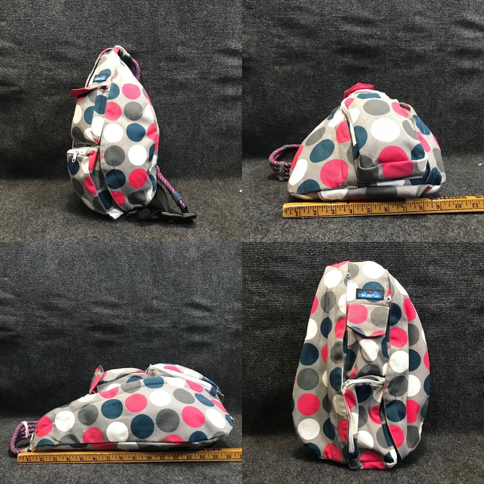 Kavu pink white polka dot backpack KAVU Rope Sling Bag Grey Polka Dot Adjustable Strap  main image 3