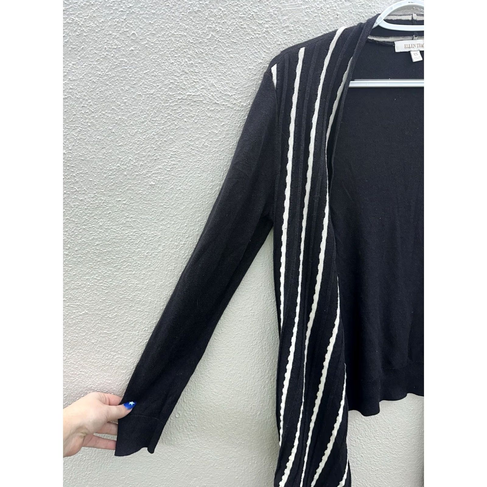 Ellen Tracy Ellen Tracy Cardigian Womens Size XS Black White Strip Long Sleeve Open Front Size XS / US 0-2 / IT 36-38 - 2 Thumbnail