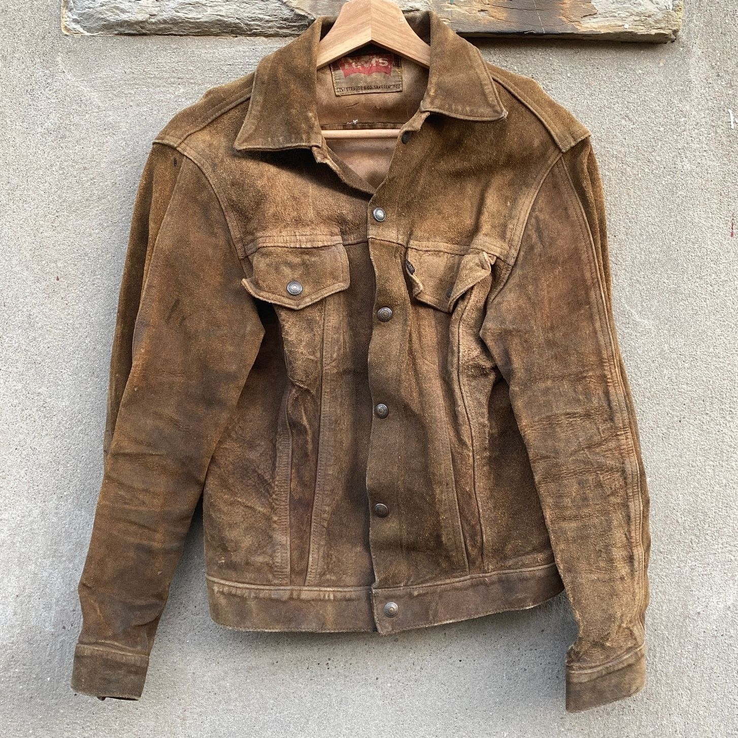 Levi's Vintage 80s Levi's Leather Brown Trucker Jacket White Tab