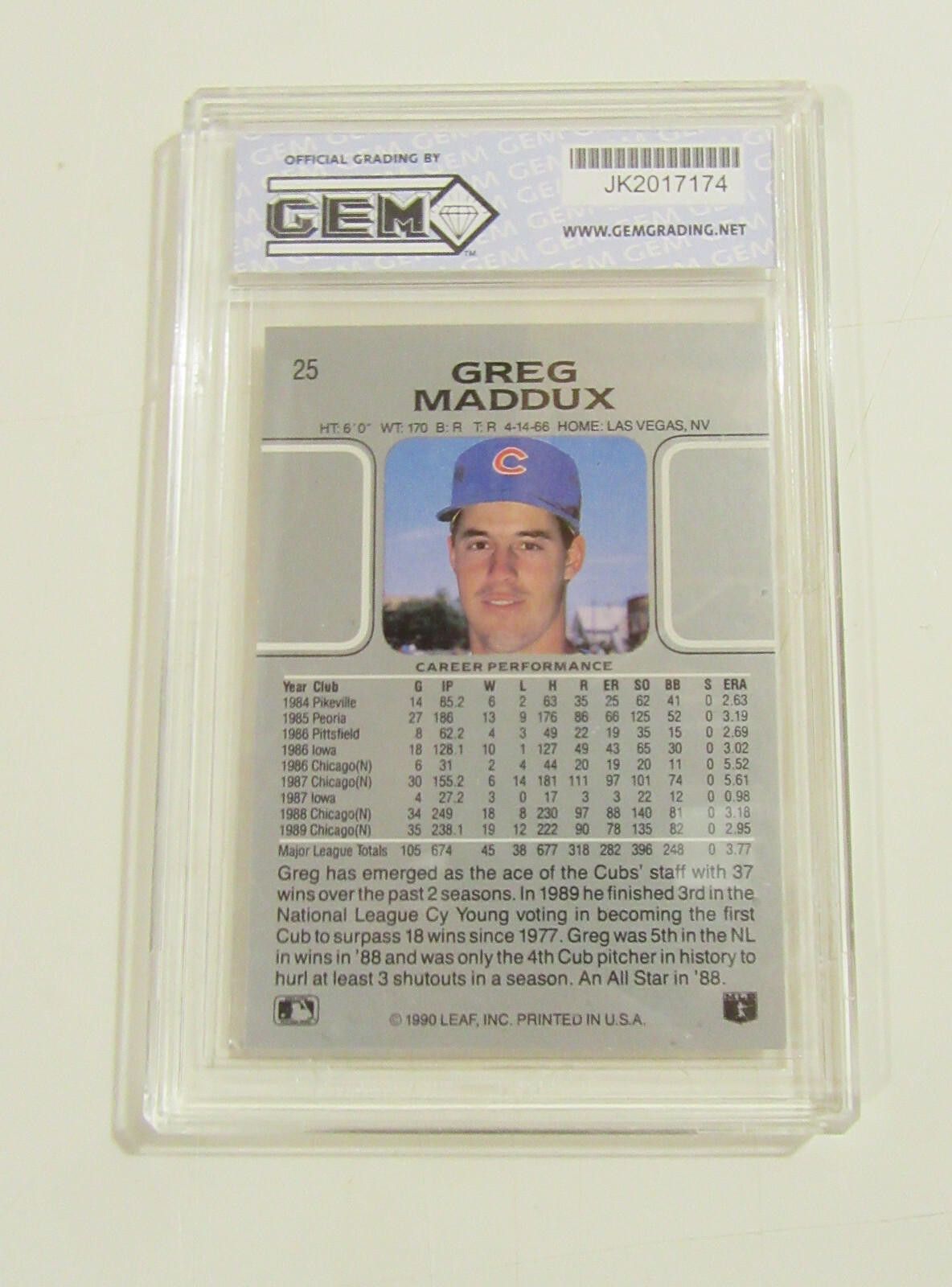 Other 1990 Leaf Gem Grading Inc 10 GEM MINT Baseball Card #25 Cubs Size ONE SIZE - 2 Thumbnail