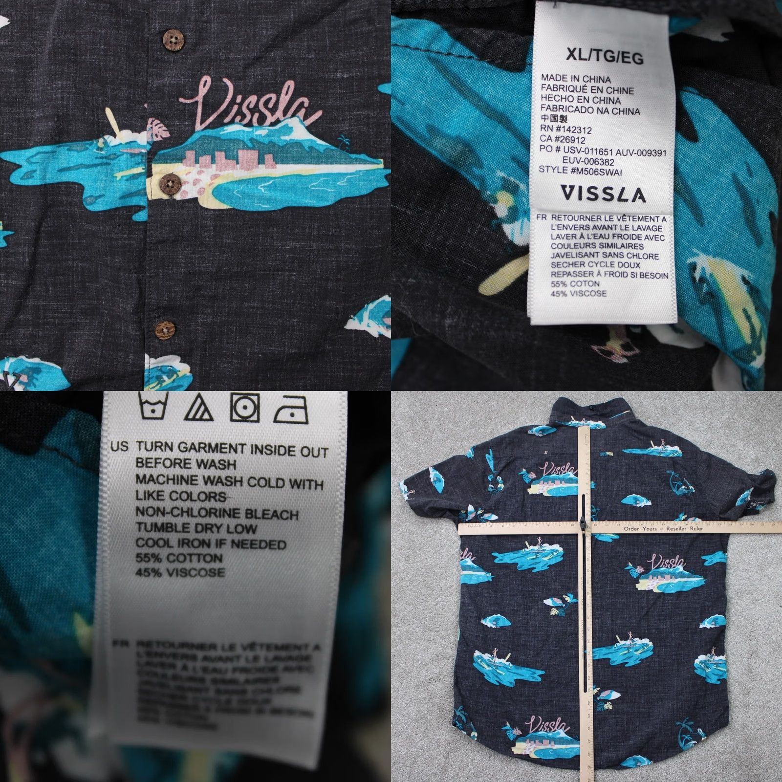 Vissla Vissla Shirt Mens XL Black/Blue Beach Print Cotton/Viscose S/S Button Shirt Size US XL / EU 56 / 4 - 8 Thumbnail