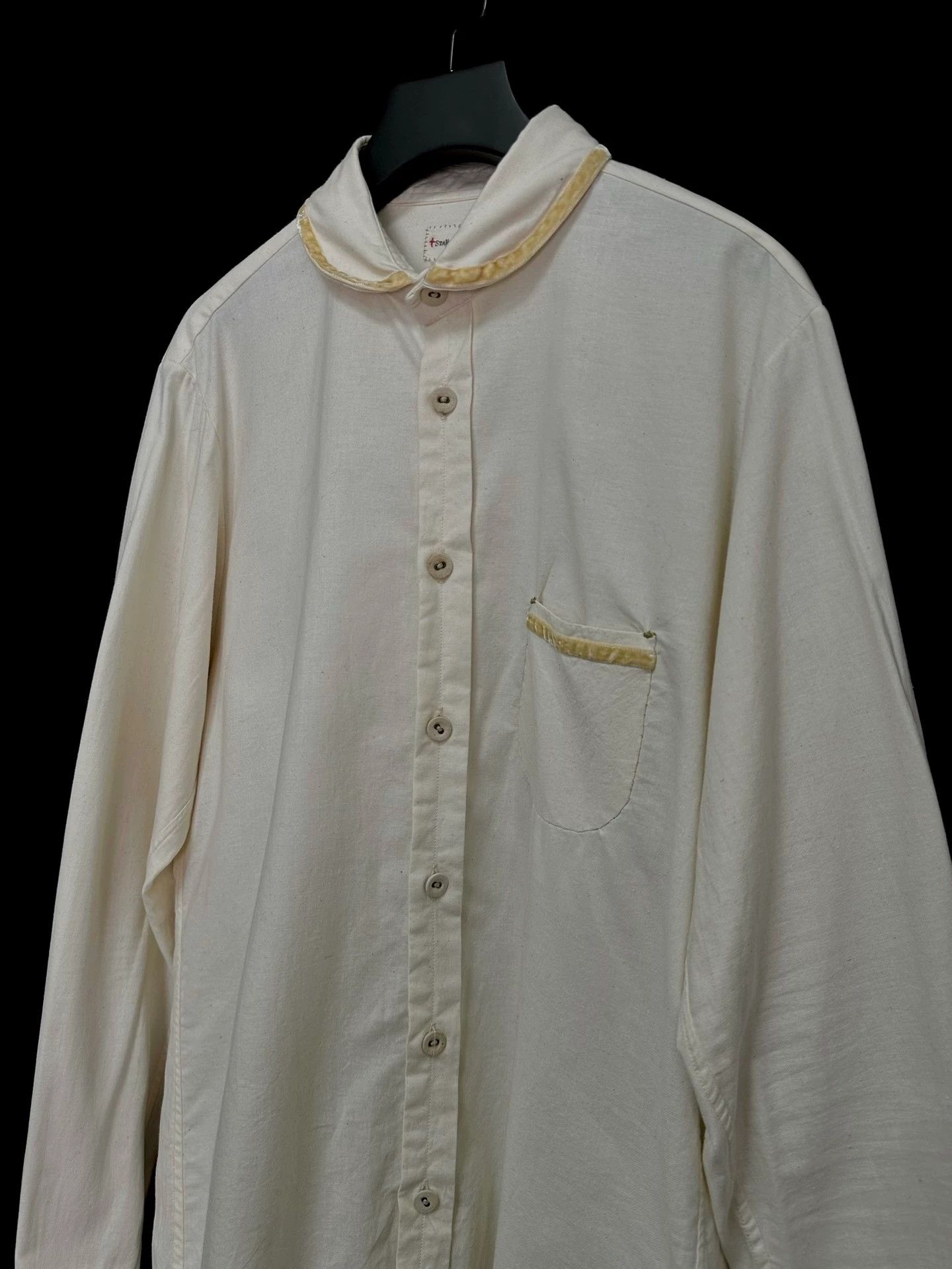 Other MANURE OF DRAWS 1920s Round Collar Velvet Linen Shirt Size US S / EU 44-46 / 1 - 6 Thumbnail