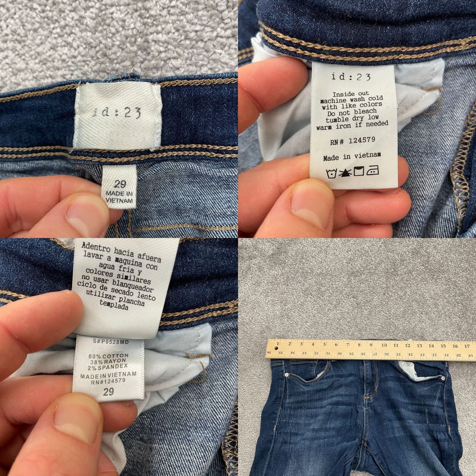 Denime I.D : 23 Jeans Women Adult 29 Blue Dark Wash Mid Rise Straight 30x28 Denim Stretch 5-Pocket Womens Size 29" - 8 Thumbnail