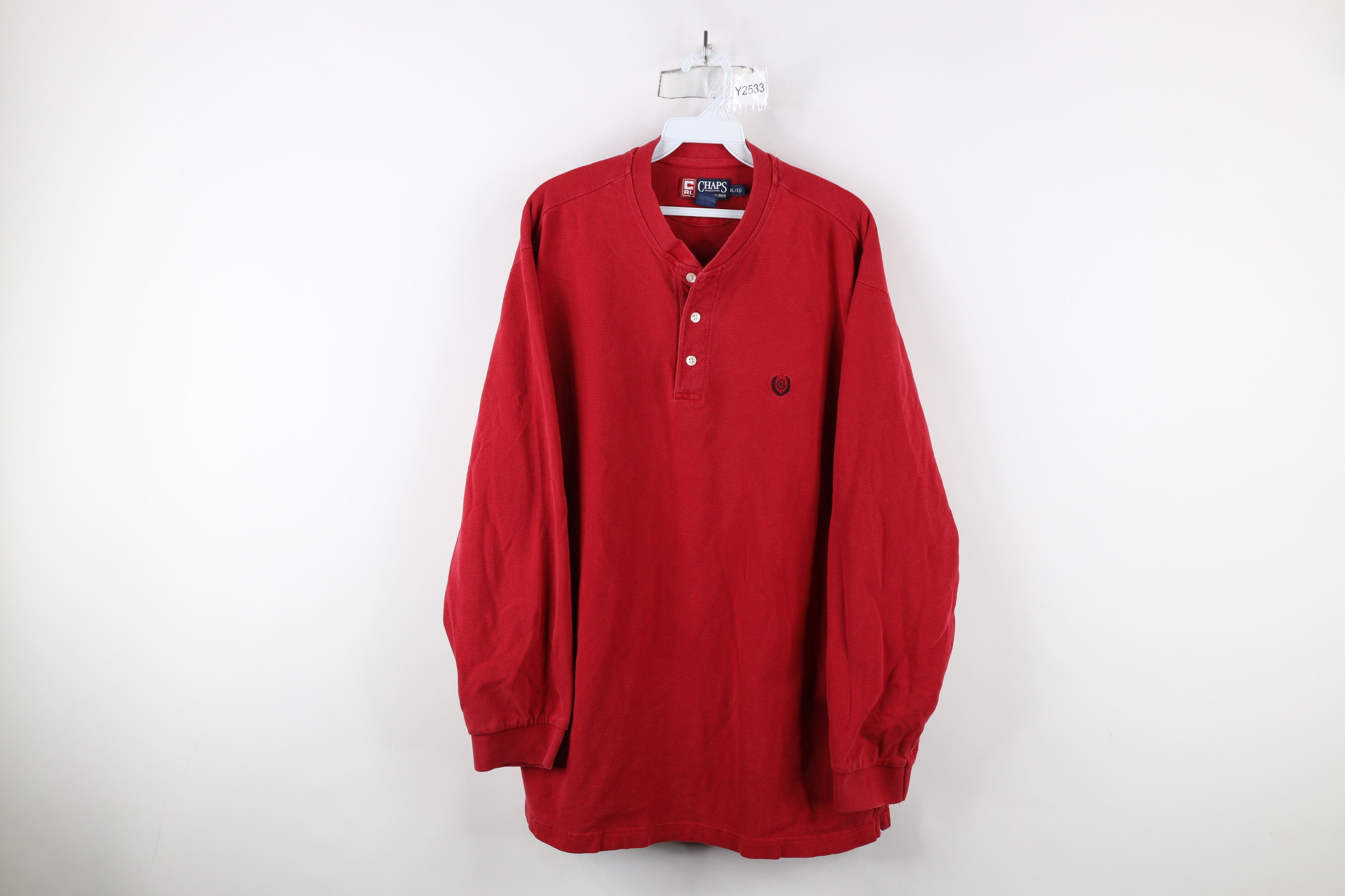 Ralph Lauren × Vintage Vintage 90s Chaps Ralph Lauren Waffle Knit Henley T-Shirt Size US XL / EU 56 / 4 - 1 Thumbnail
