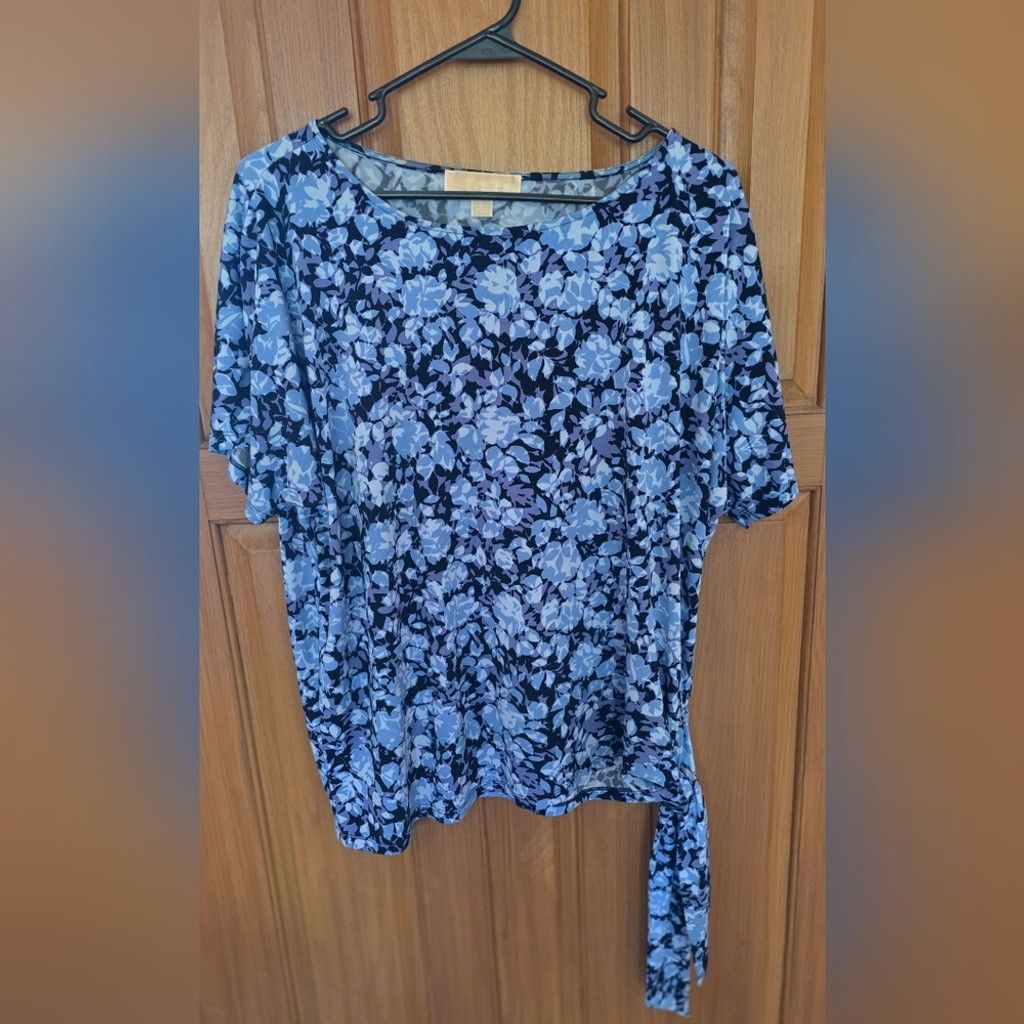 Michael Kors Michael Kors Floral Blue Women's Top With Side Tie Size L / US 10 / IT 46 - 6 Thumbnail