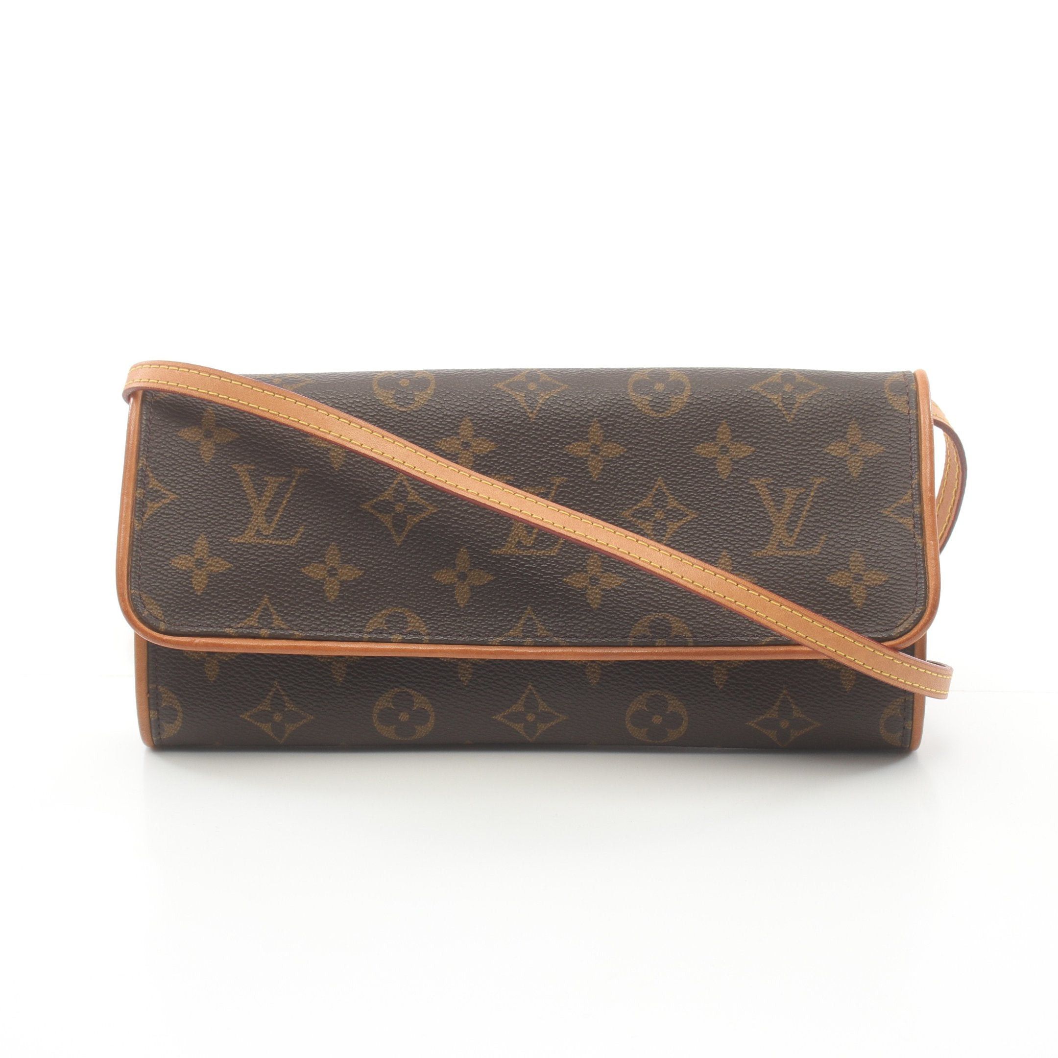 Louis Vuitton Pochette Twin Gm Monogram Shoulder Bag Leather Brown