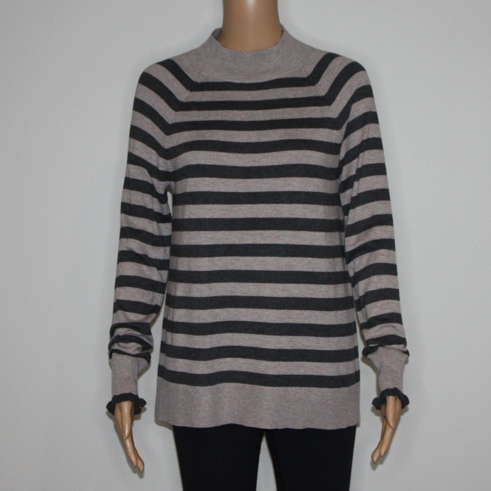 Loft Striped Ruffle Cuff Mock Neck Sweater in size Small MSRP $55 Size S / US 4 / IT 40 - 7 Thumbnail
