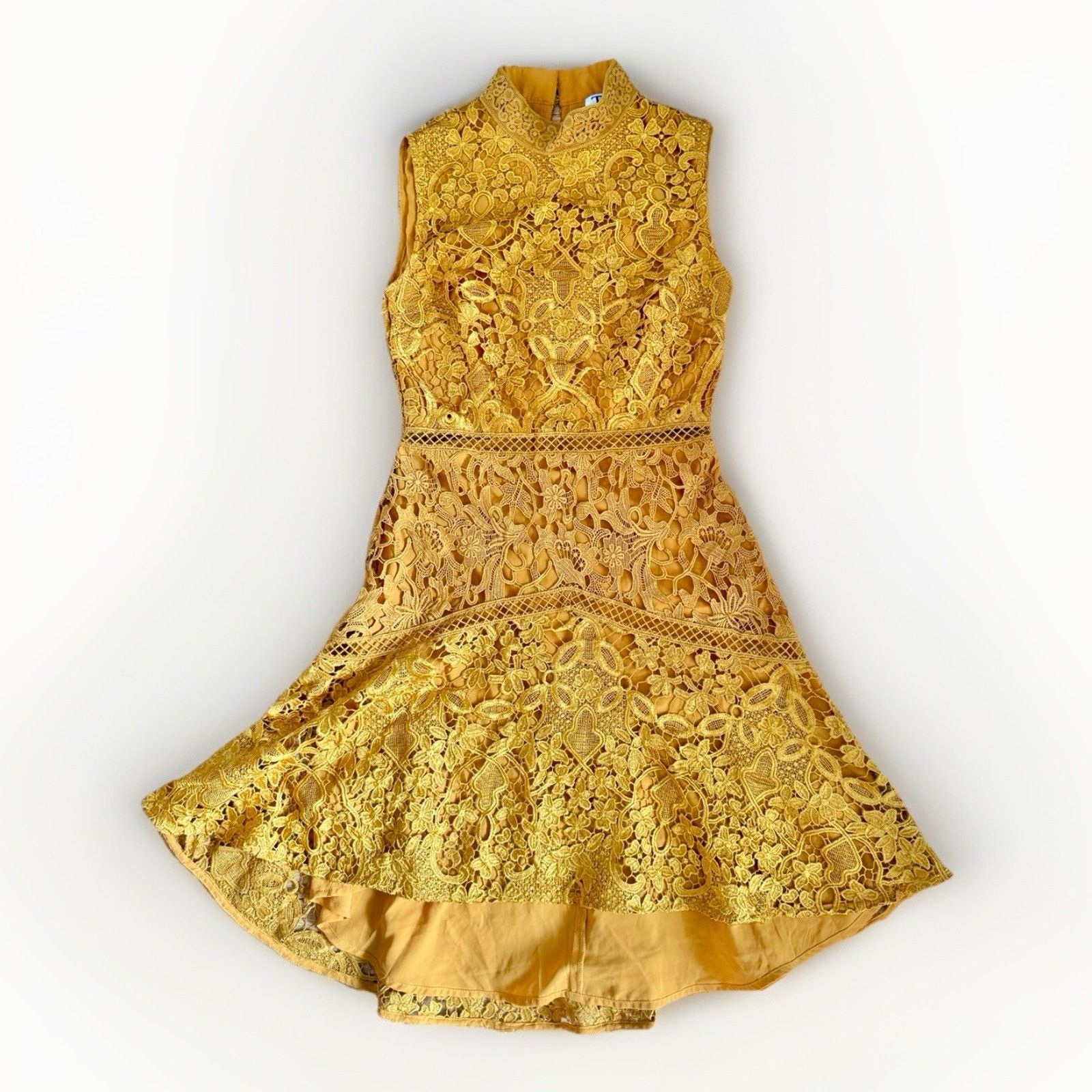 Asos Yellow Gold Lace High Neck Sleeveless Dress Women's 6 ASOS Size M / US 6-8 / IT 42-44 - 1 Thumbnail
