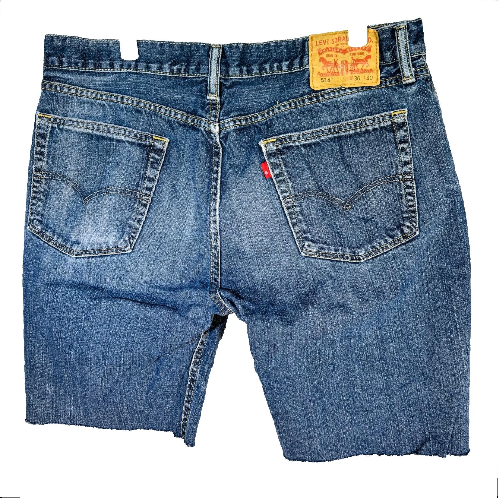 Levi's Levi's 514 Shorts Mens 36 Blue Bermuda Denim 5-Pocket Zip Fly Button Closure Distressed Raw Hem Summer Casual Mens Size US 36 / EU 52 - 3 Thumbnail