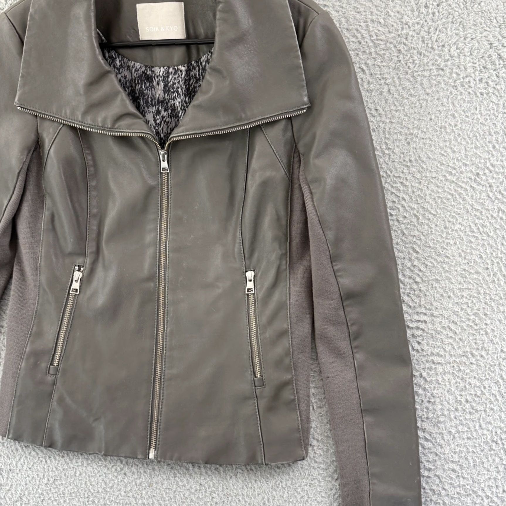 Vintage Soia & Kyo Jacket Women M Gray Full Zip Leather Biker Moto Outdoor Size M / US 6-8 / IT 42-44 - 5 Thumbnail