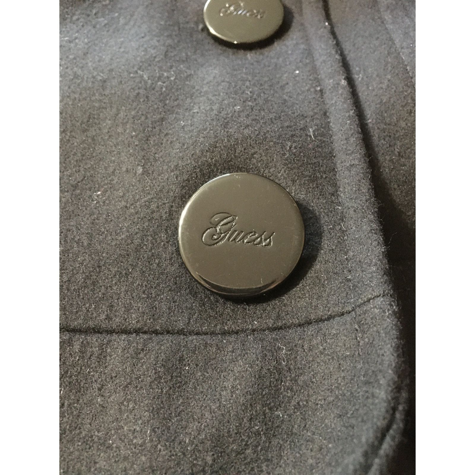 Guess Guess Large Wool Blend Black Lined Pea Coat Gold Embroidery Size L / US 10 / IT 46 - 12 Thumbnail